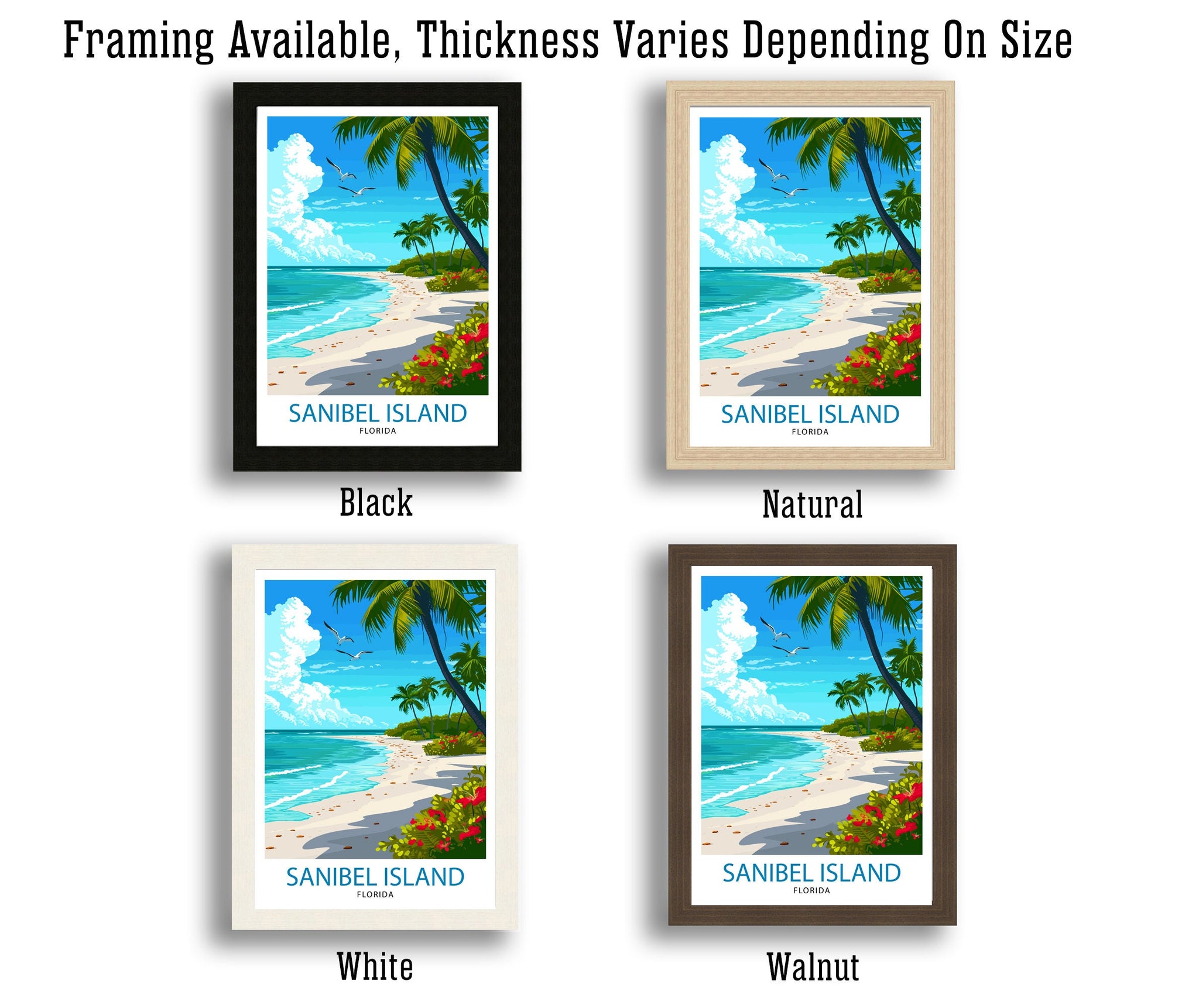 Sanibel Florida Print| Beach Paradise Art Sanibel Island Poster Coastal Wildlife Wall Decor Florida Gulf Coast Illustration Seashell