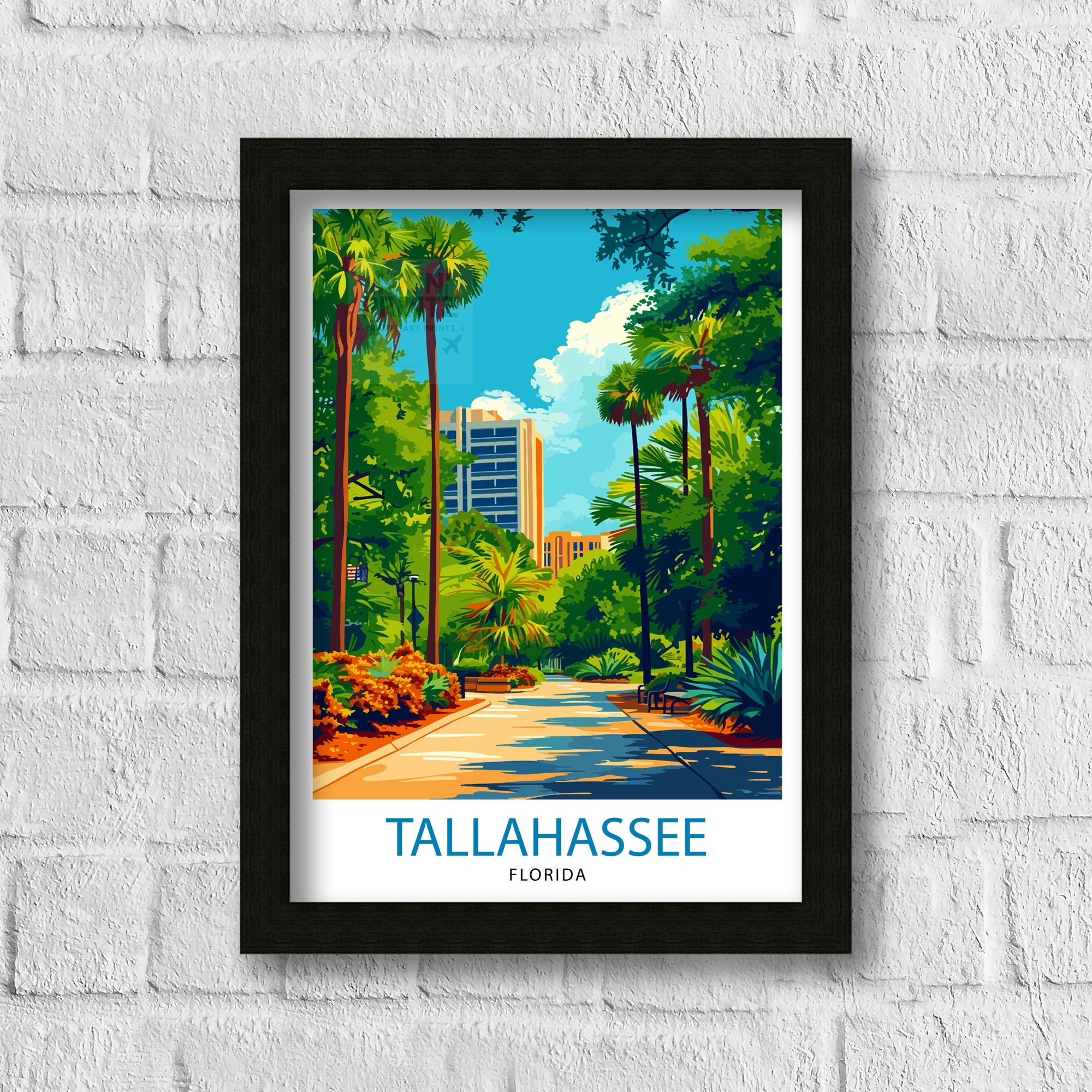 Tallahassee Florida Print| State Capital Art Southern City Poster Florida Panhandle Wall Decor Historical Landmarks Illustration