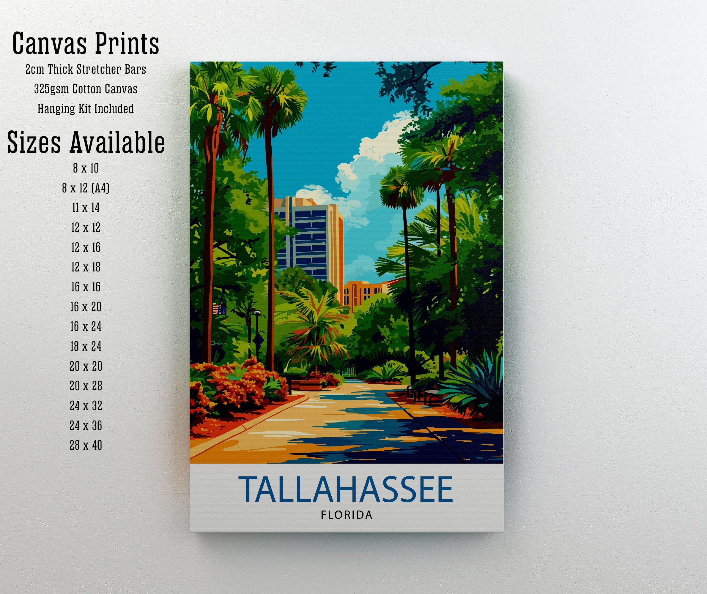 Tallahassee Florida Print| State Capital Art Southern City Poster Florida Panhandle Wall Decor Historical Landmarks Illustration