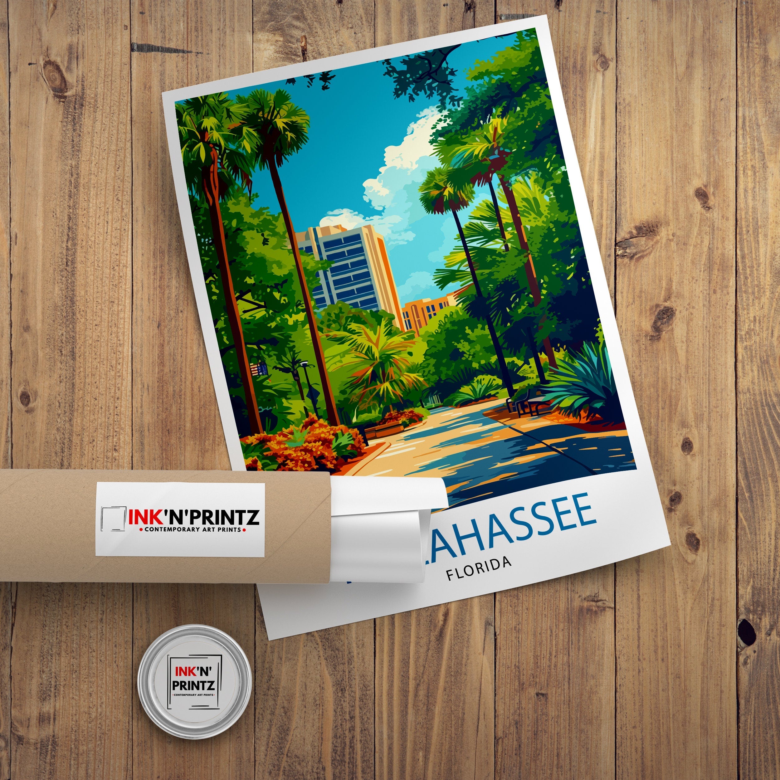 Tallahassee Florida Print| State Capital Art Southern City Poster Florida Panhandle Wall Decor Historical Landmarks Illustration
