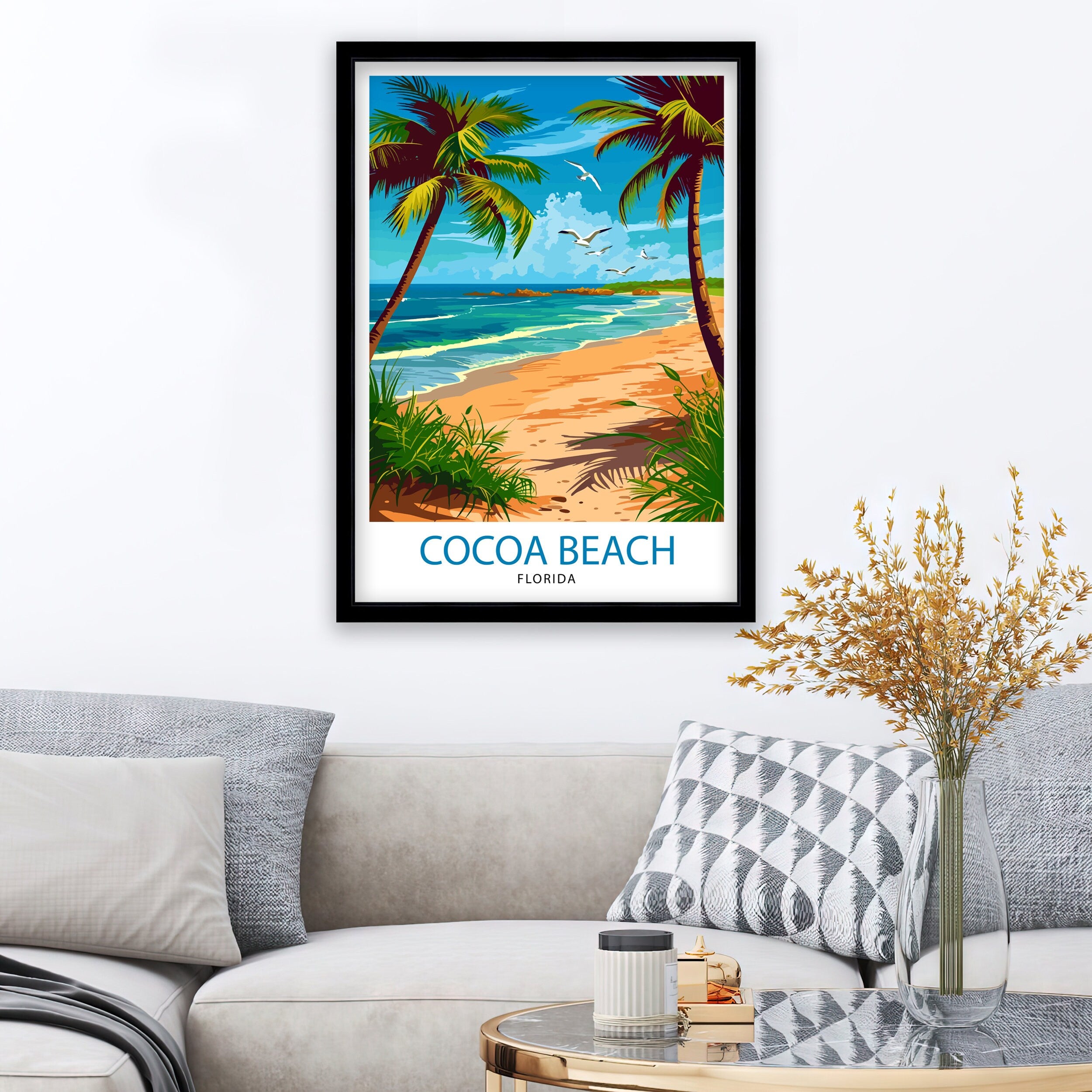 Cocoa Beach Florida Print| Surfing Paradise Art Space Coast Poster Florida Beach Wall Decor Atlantic Ocean Illustration Coastal Town Artwork