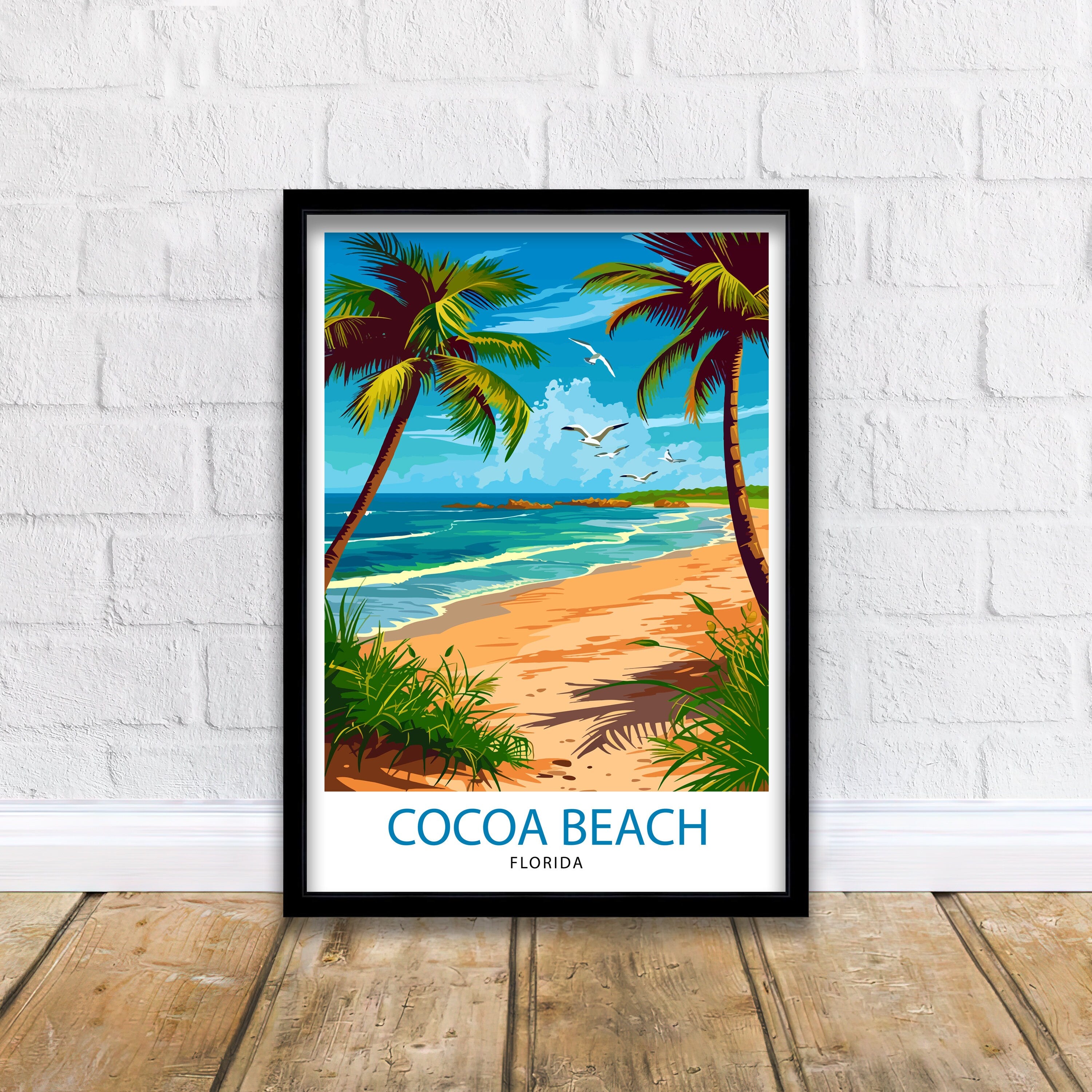Cocoa Beach Florida Print| Surfing Paradise Art Space Coast Poster Florida Beach Wall Decor Atlantic Ocean Illustration Coastal Town Artwork