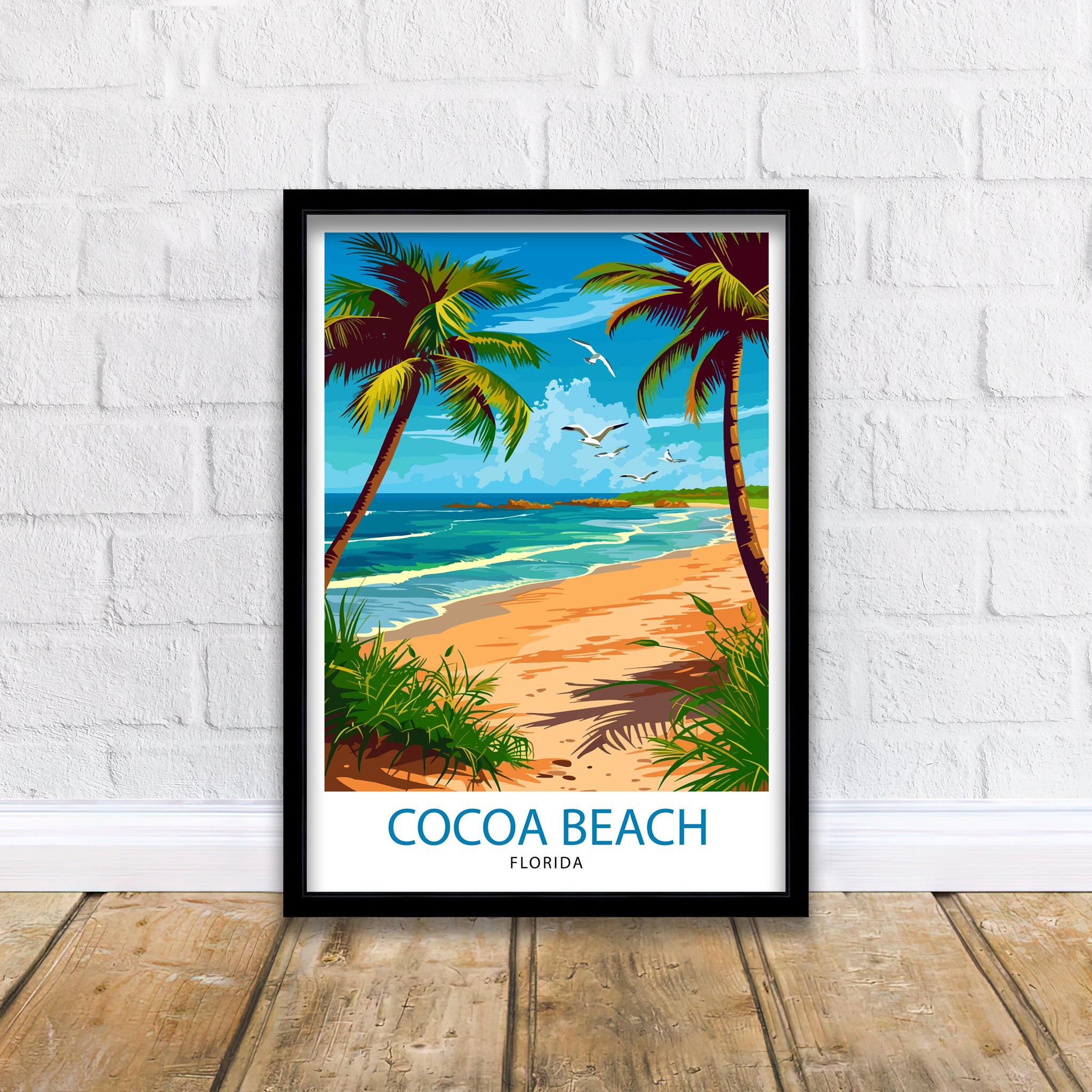 Cocoa Beach Florida Print| Surfing Paradise Art Space Coast Poster Florida Beach Wall Decor Atlantic Ocean Illustration Coastal Town Artwork