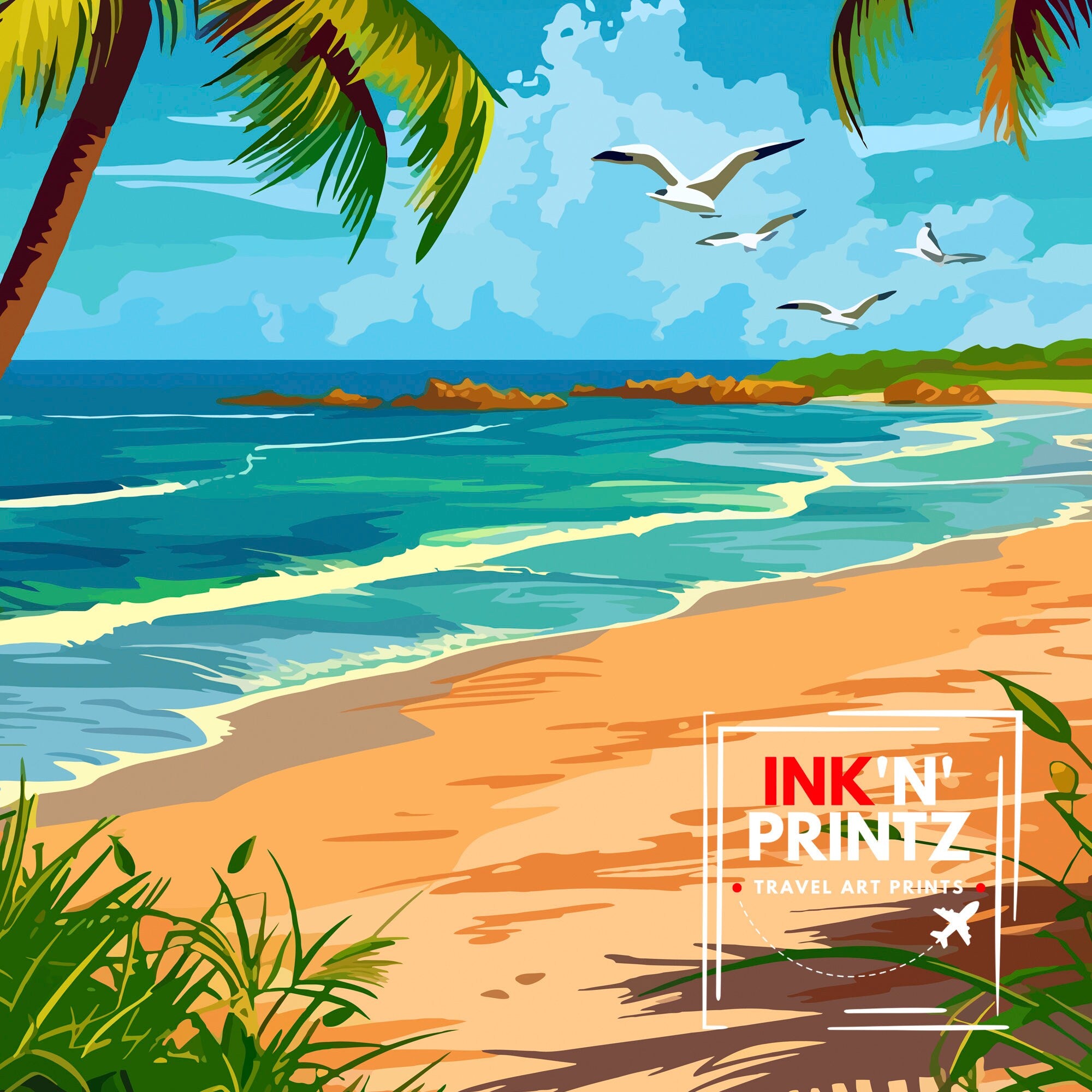 Cocoa Beach Florida Print| Surfing Paradise Art Space Coast Poster Florida Beach Wall Decor Atlantic Ocean Illustration Coastal Town Artwork
