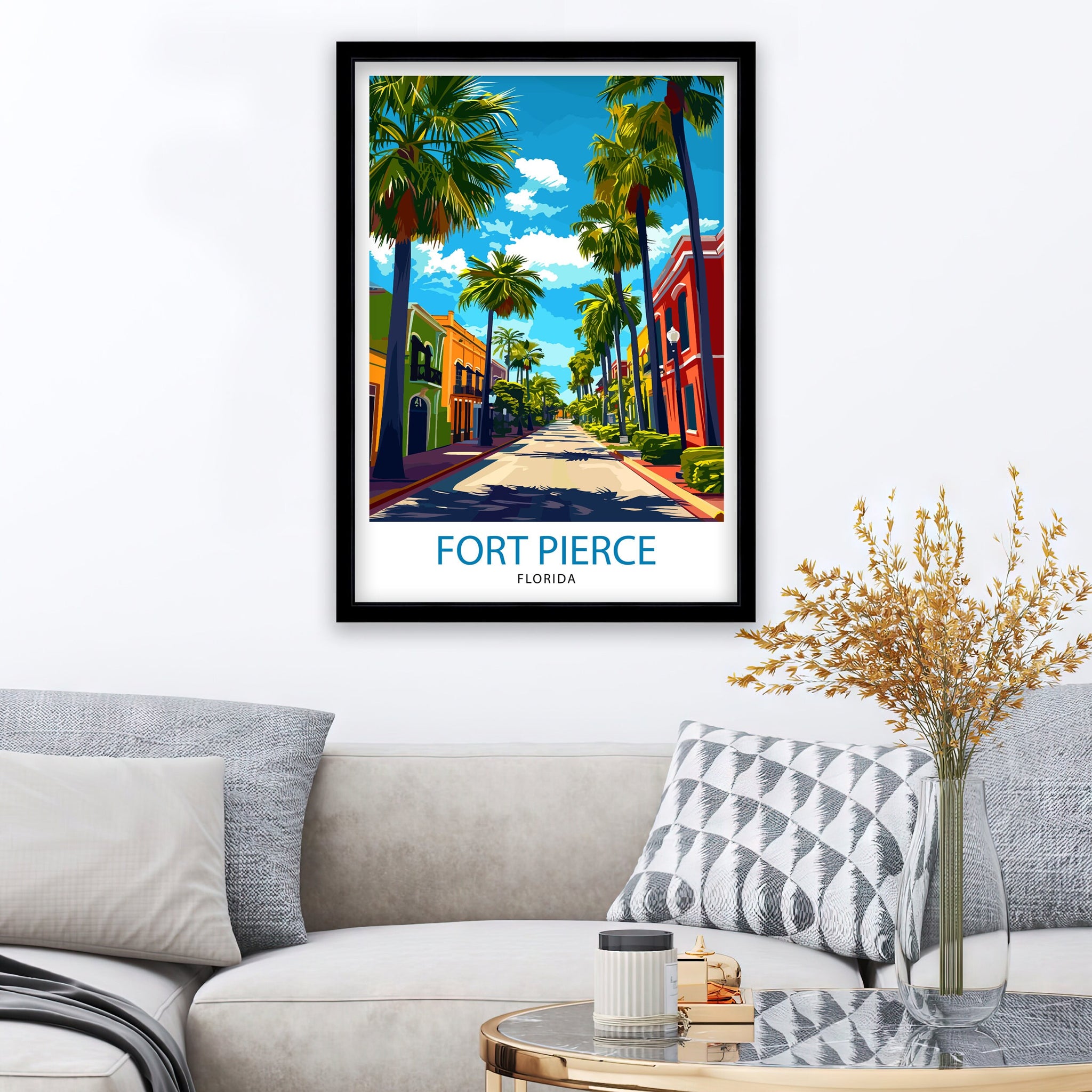 Fort Pierce Florida Print| Treasure Coast Art Sunrise City Poster Florida Coastal Wall Decor Indian River Illustration St Lucie County