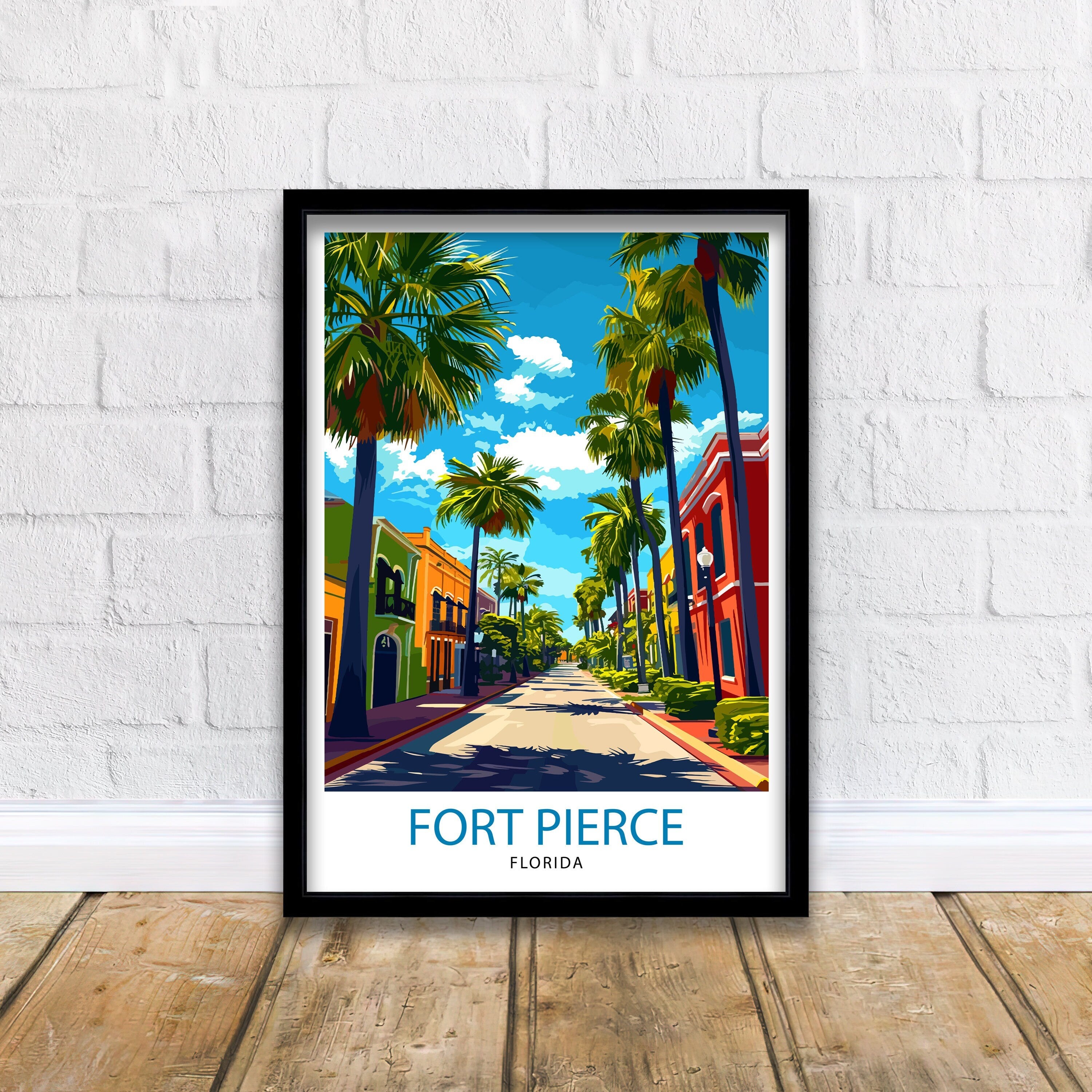 Fort Pierce Florida Print| Treasure Coast Art Sunrise City Poster Florida Coastal Wall Decor Indian River Illustration St Lucie County