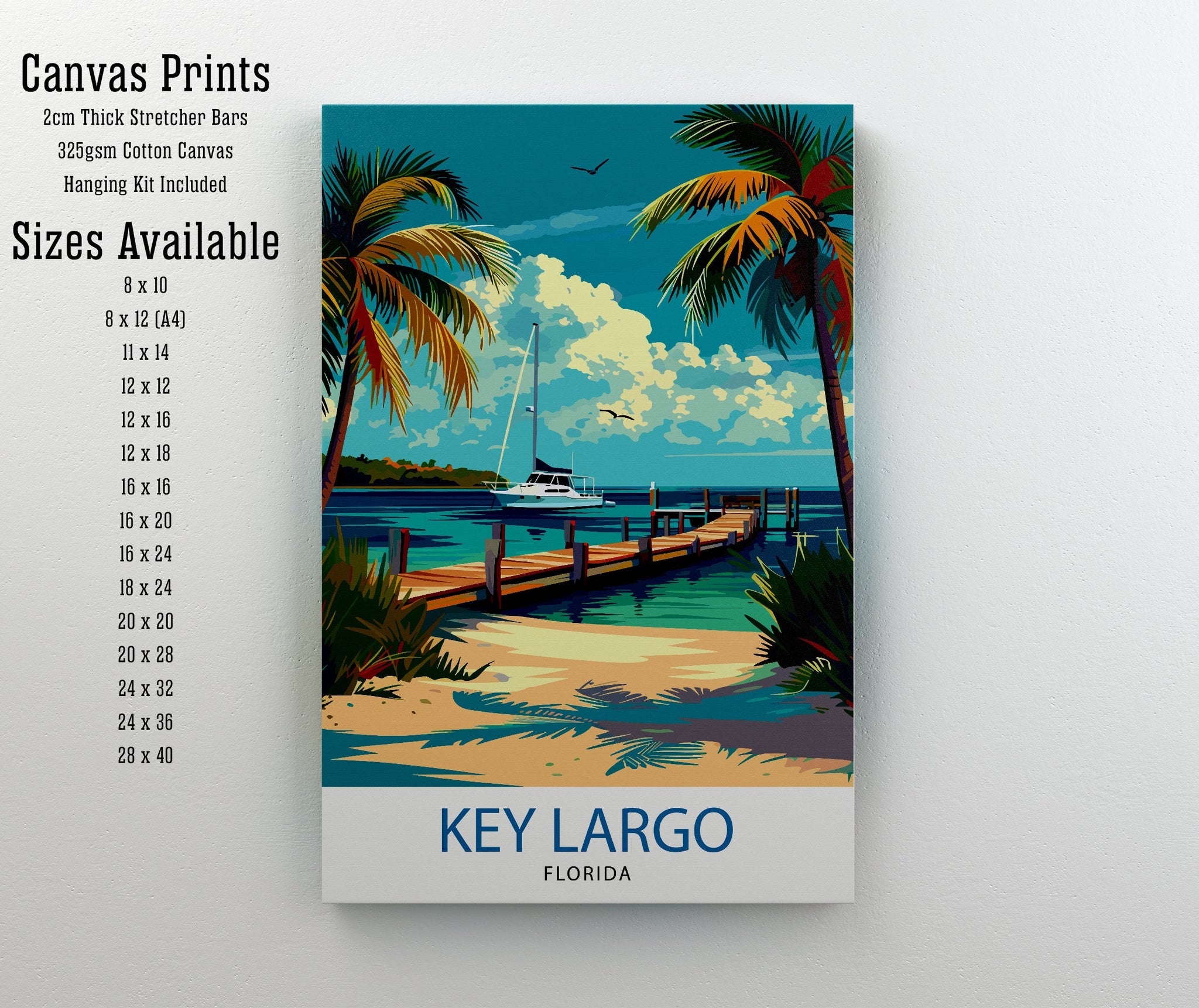 Key Largo Florida Print| Gateway to the Keys Art Coral Reef Poster Tropical Paradise Wall Decor Florida Keys Illustration Island Escape