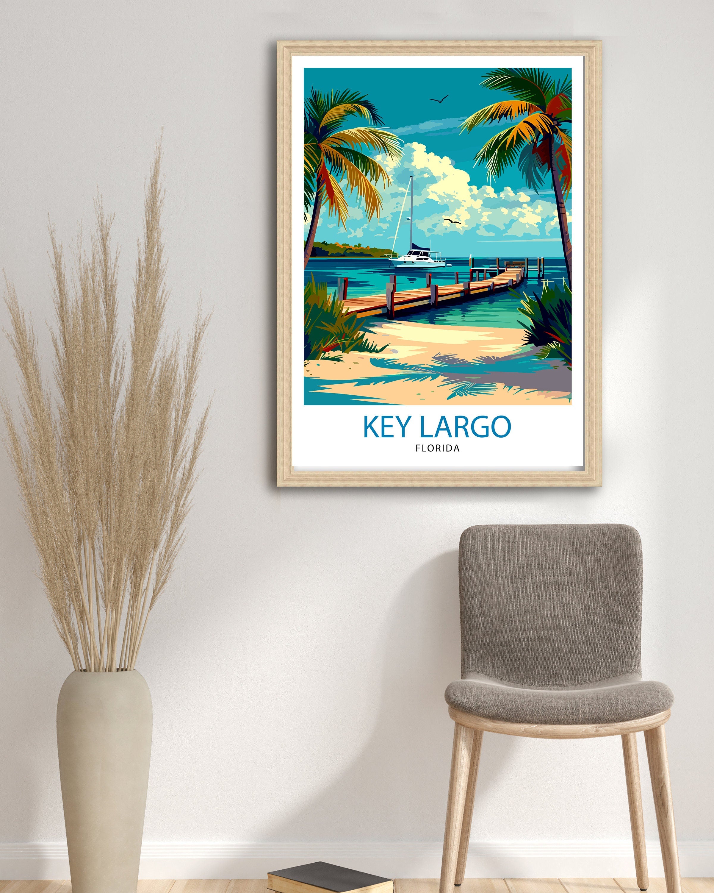 Key Largo Florida Print| Gateway to the Keys Art Coral Reef Poster Tropical Paradise Wall Decor Florida Keys Illustration Island Escape