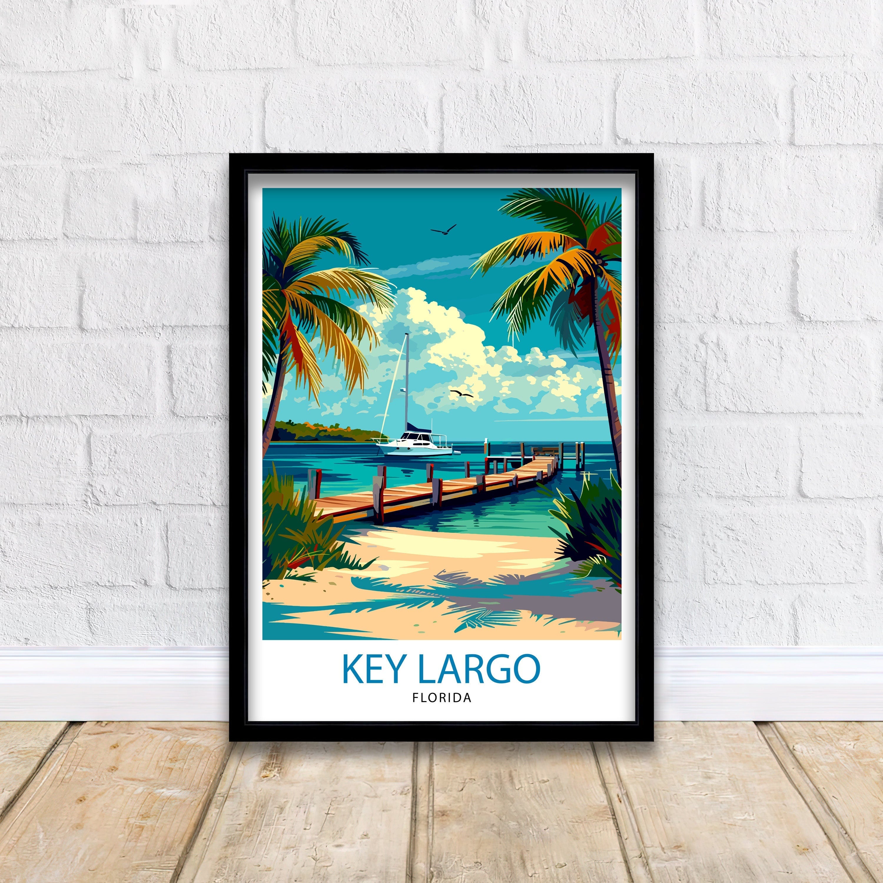 Key Largo Florida Print| Gateway to the Keys Art Coral Reef Poster Tropical Paradise Wall Decor Florida Keys Illustration Island Escape