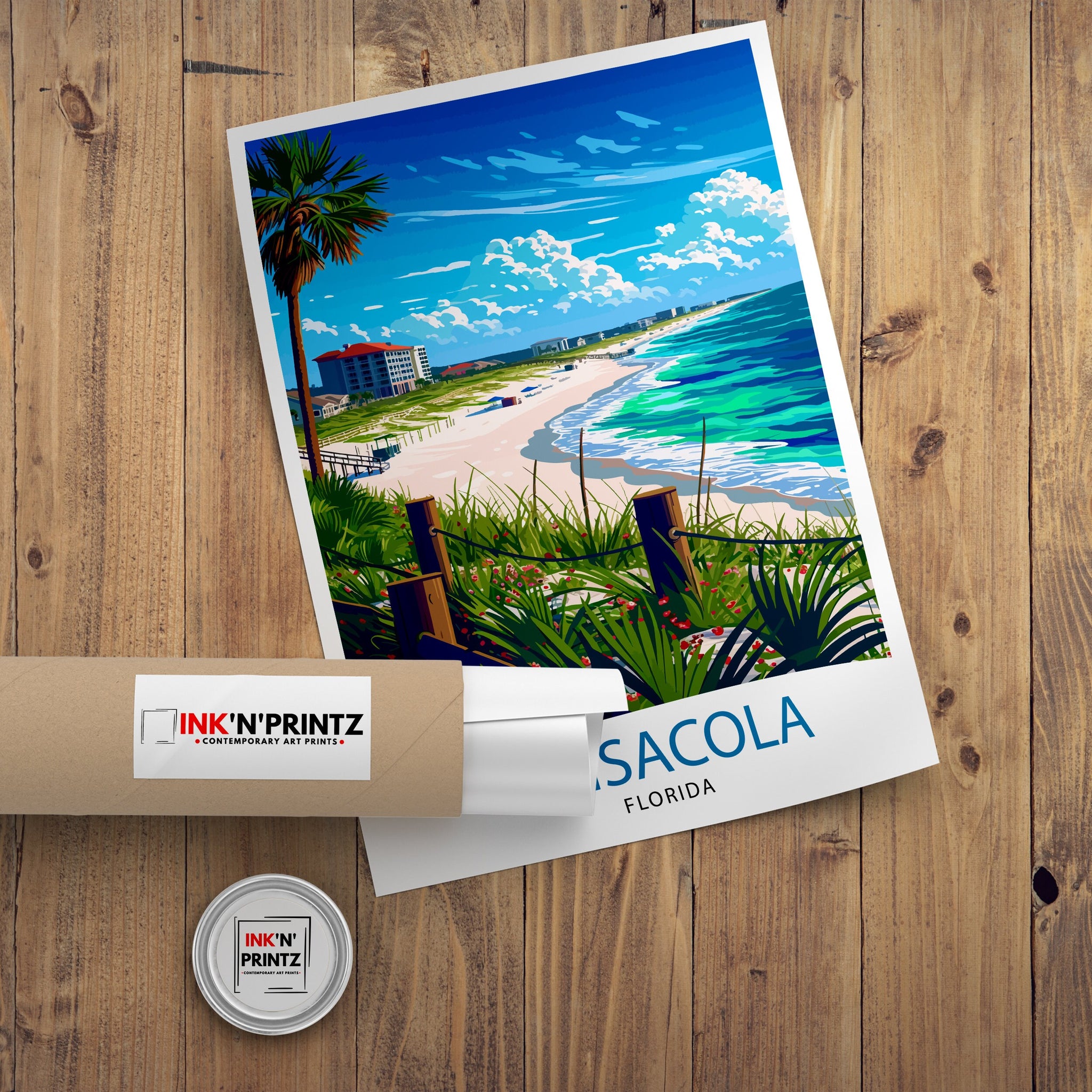 Pensacola Florida Print| Gulf Coast City Art Historic Seaside Town Poster Florida Panhandle Wall Decor Naval Aviation Illustration