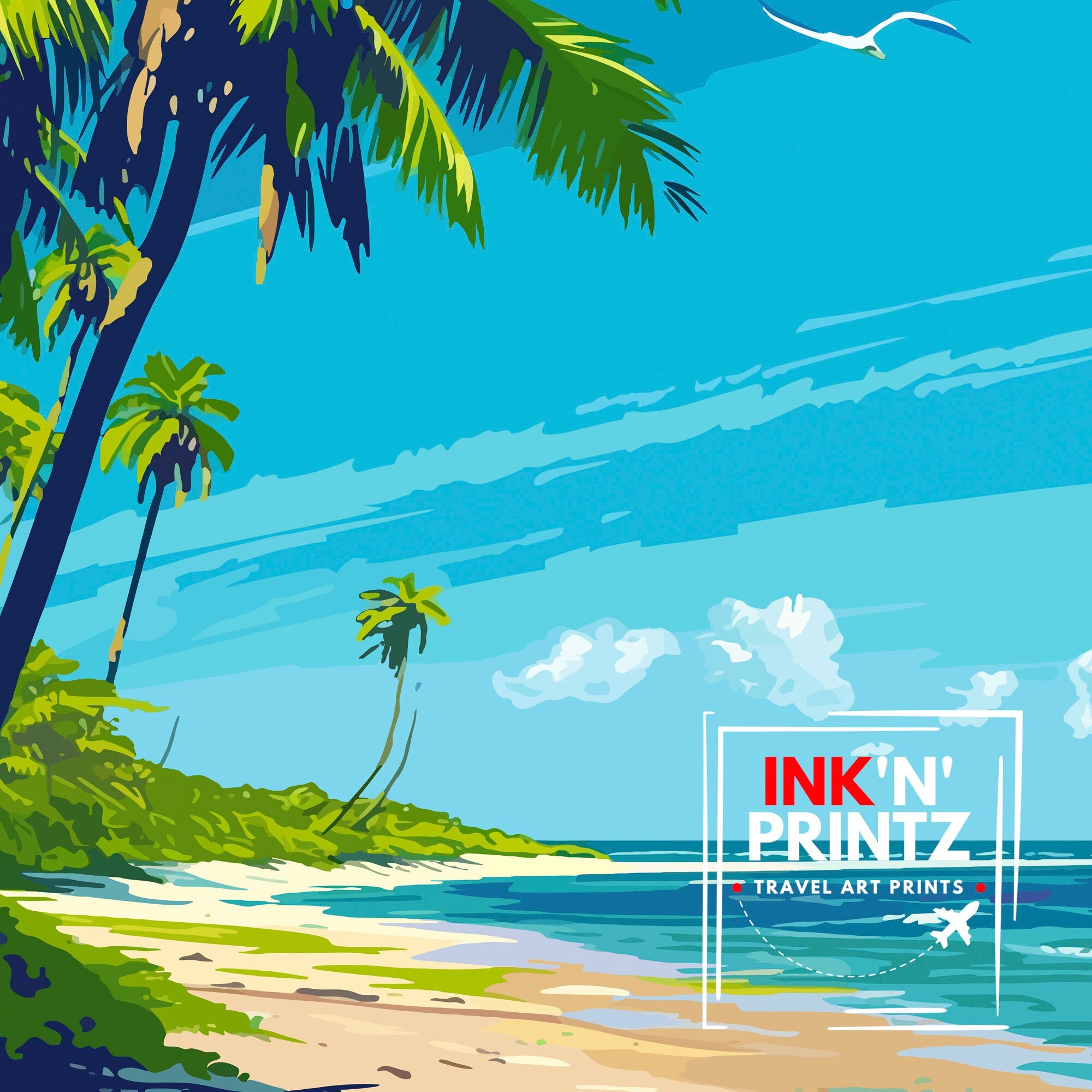 Key Largo Florida Print| Gateway to the Keys Art Coral Reef Poster Tropical Paradise Wall Decor Florida Keys Illustration Island Escape