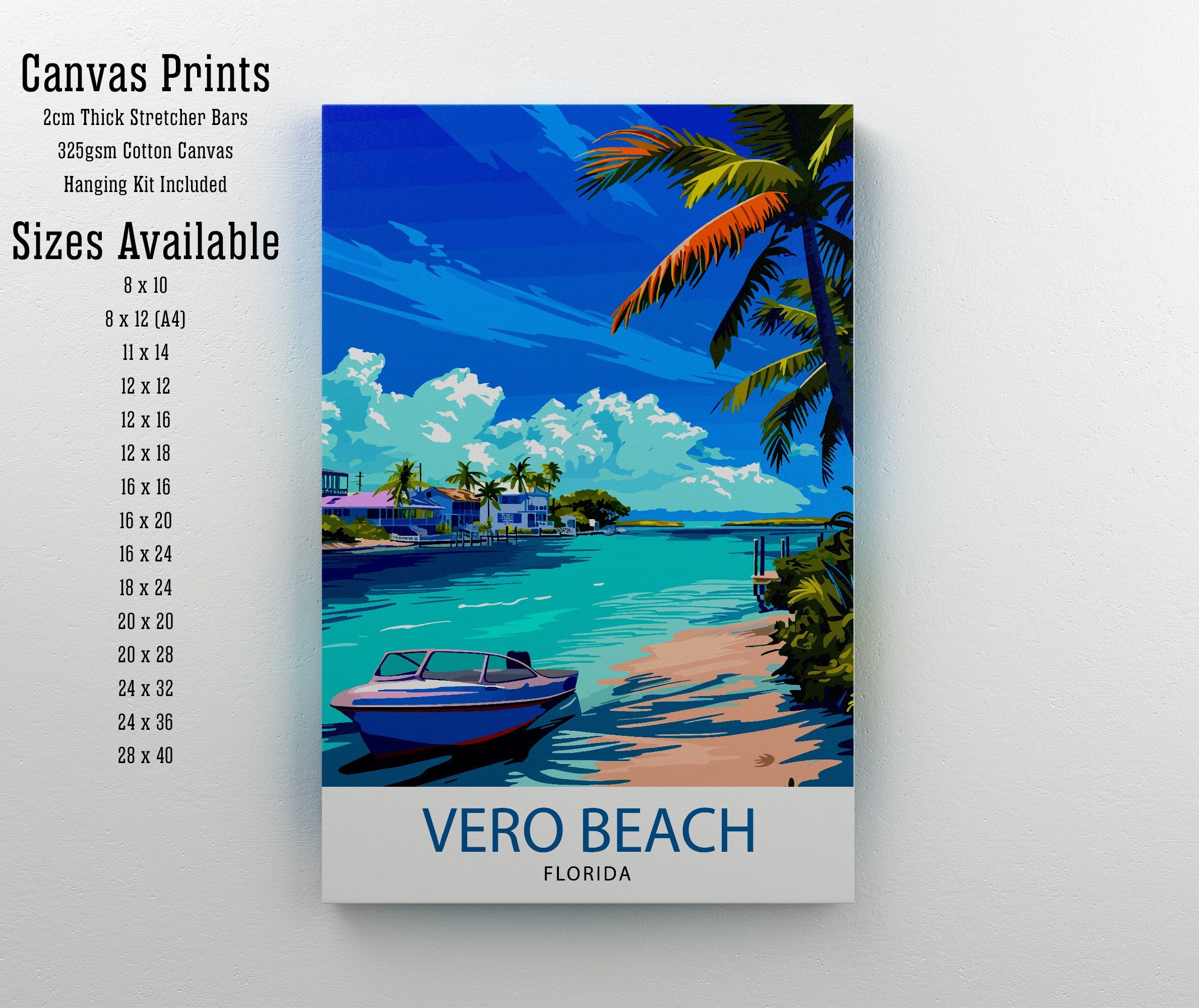 Vero Beach Florida Print| Treasure Coast Art Seaside Town Poster Florida Beach Wall Decor Indian River Lagoon Illustration Coastal Paradise