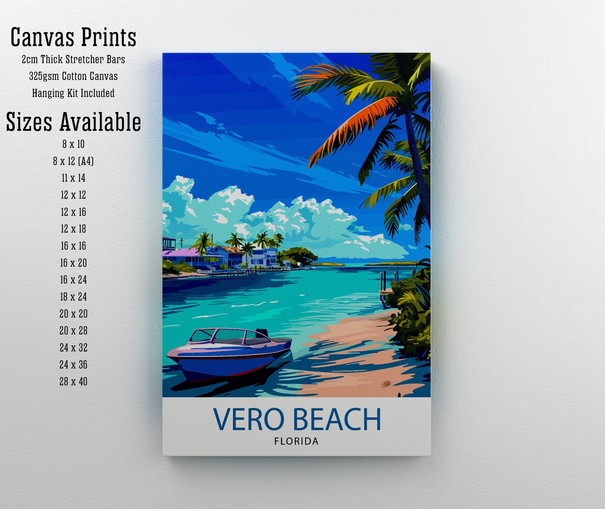 Vero Beach Florida Print| Treasure Coast Art Seaside Town Poster Florida Beach Wall Decor Indian River Lagoon Illustration Coastal Paradise