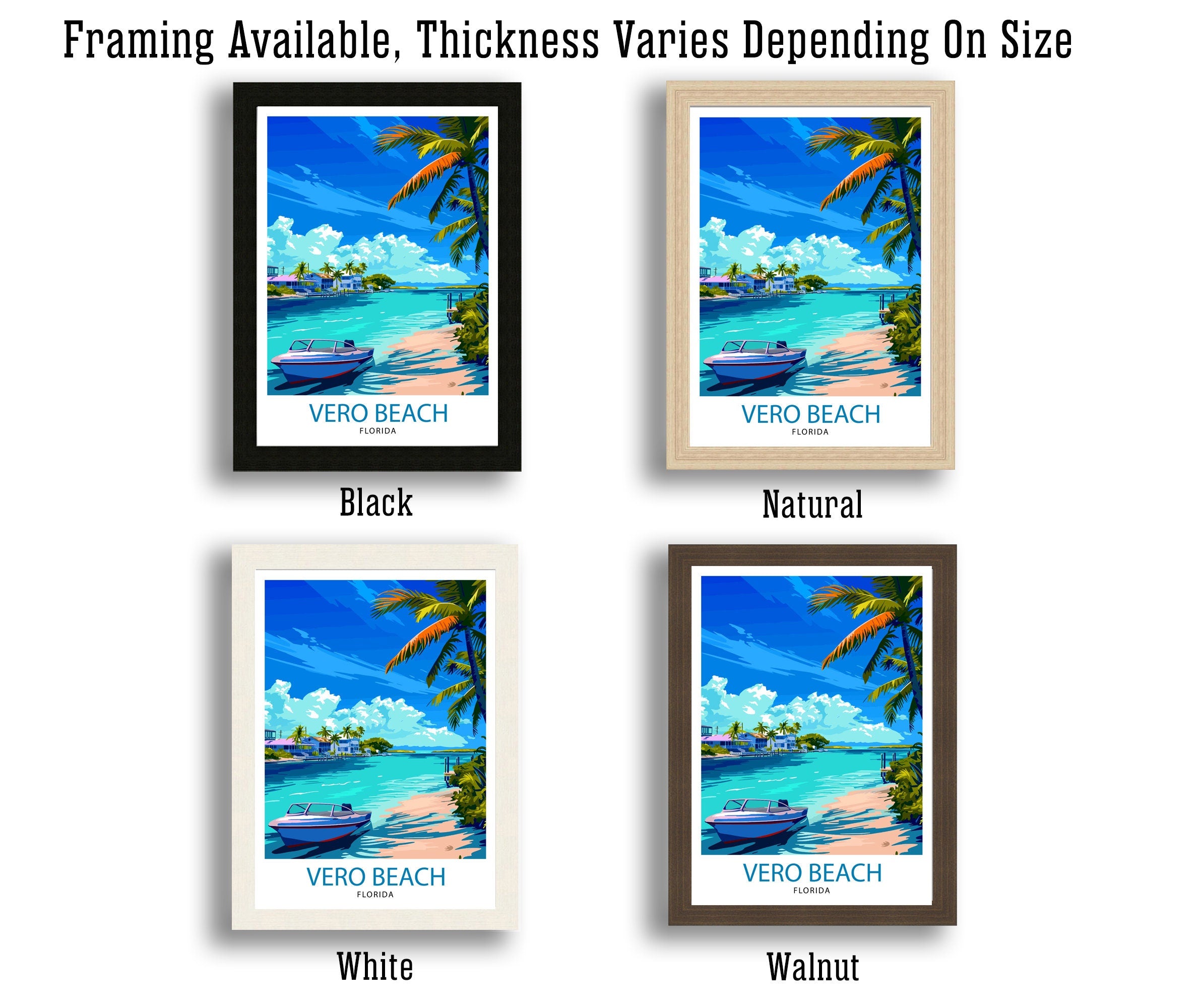 Vero Beach Florida Print| Treasure Coast Art Seaside Town Poster Florida Beach Wall Decor Indian River Lagoon Illustration Coastal Paradise