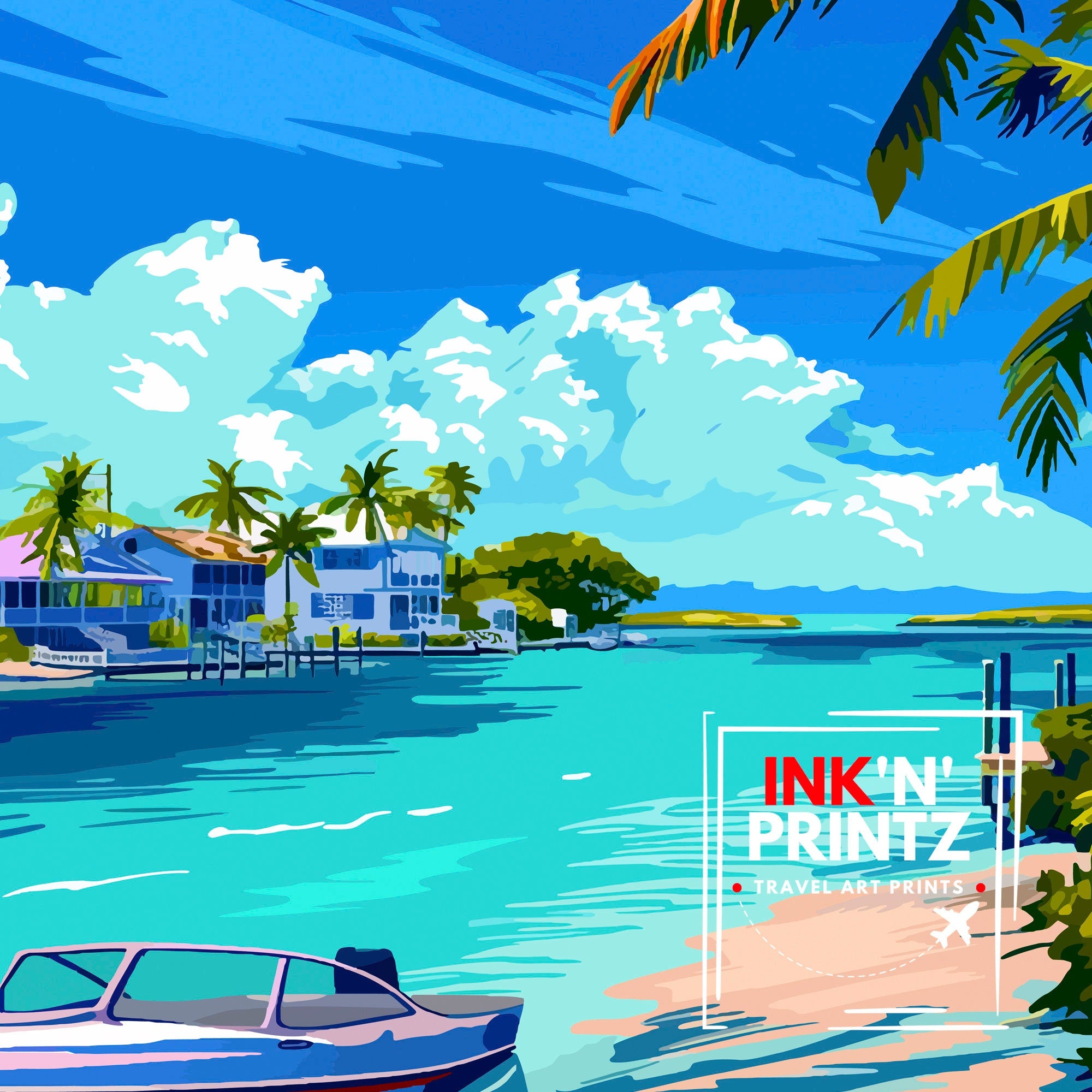 Vero Beach Florida Print| Treasure Coast Art Seaside Town Poster Florida Beach Wall Decor Indian River Lagoon Illustration Coastal Paradise