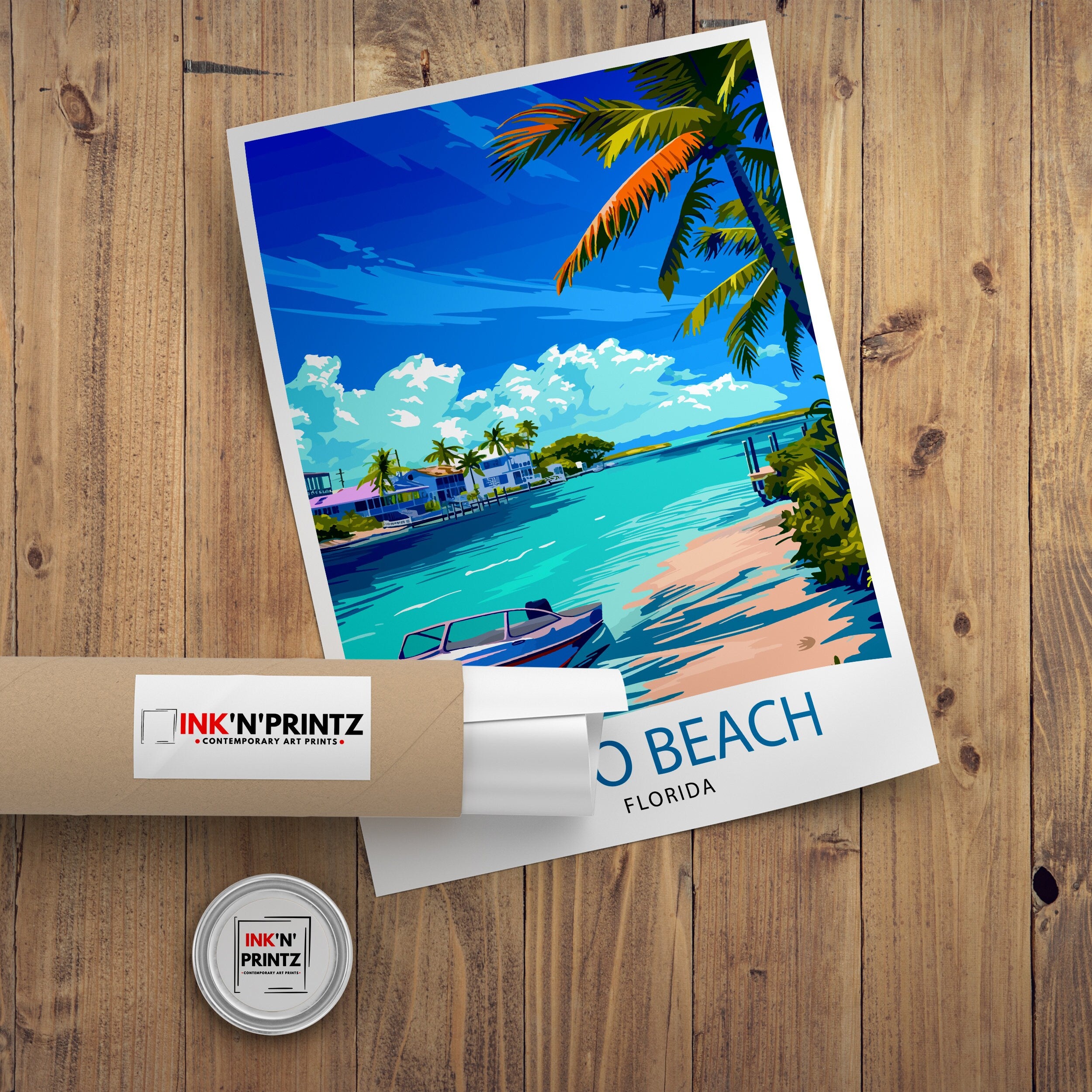 Vero Beach Florida Print| Treasure Coast Art Seaside Town Poster Florida Beach Wall Decor Indian River Lagoon Illustration Coastal Paradise