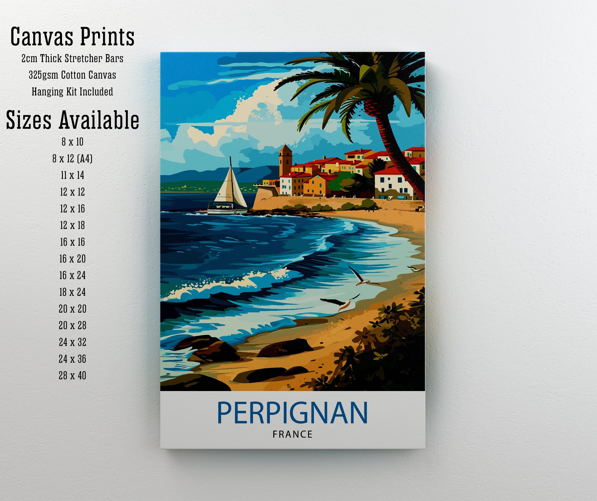 Perpignan France Print Catalonian Influence Art French City Poster Languedoc-Roussillon Wall Decor Historic Architecture Illustration