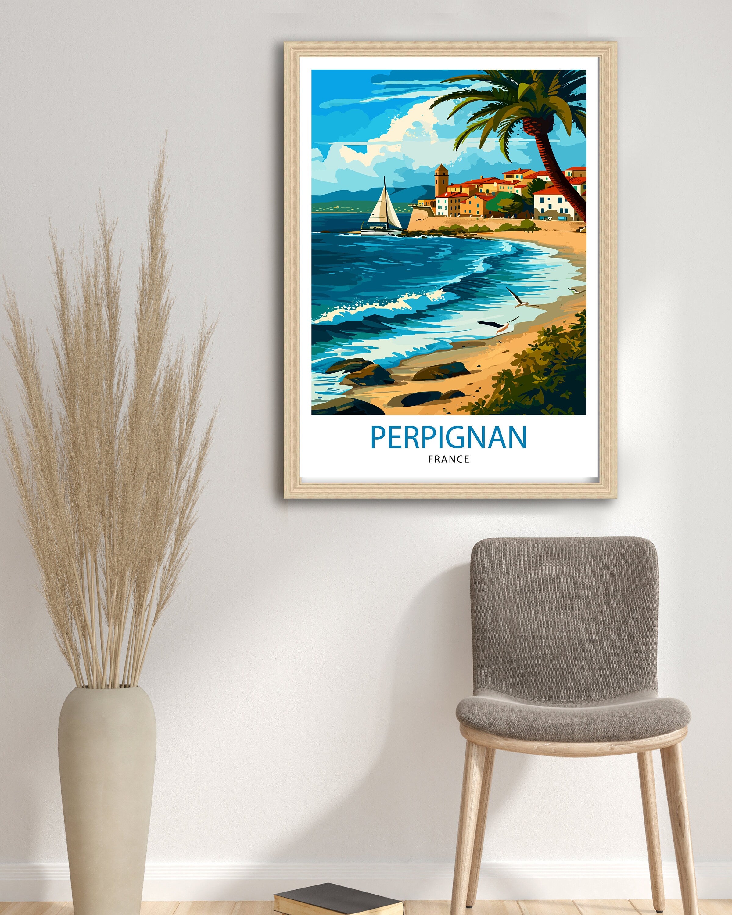 Perpignan France Print Catalonian Influence Art French City Poster Languedoc-Roussillon Wall Decor Historic Architecture Illustration
