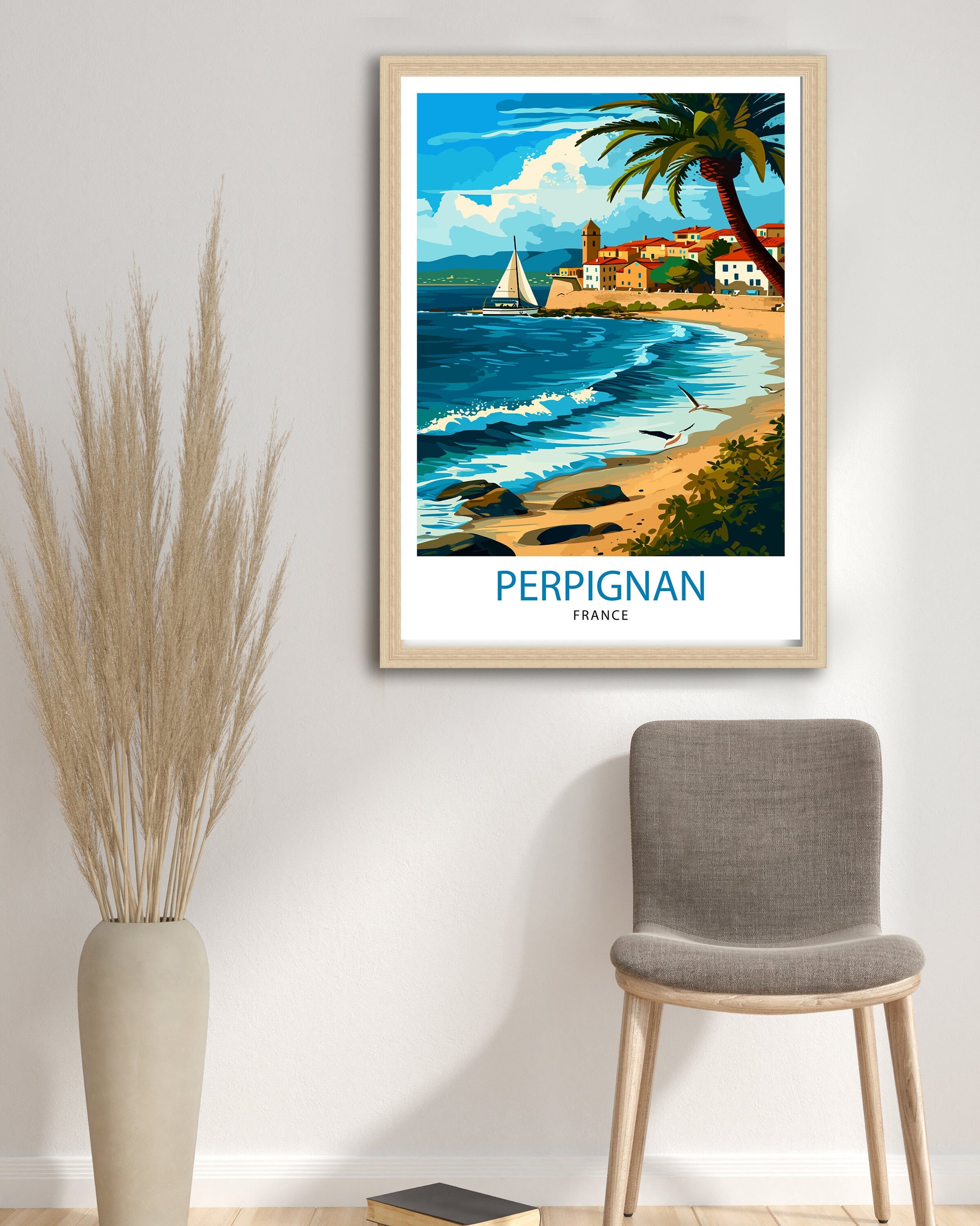 Perpignan France Print Catalonian Influence Art French City Poster Languedoc-Roussillon Wall Decor Historic Architecture Illustration
