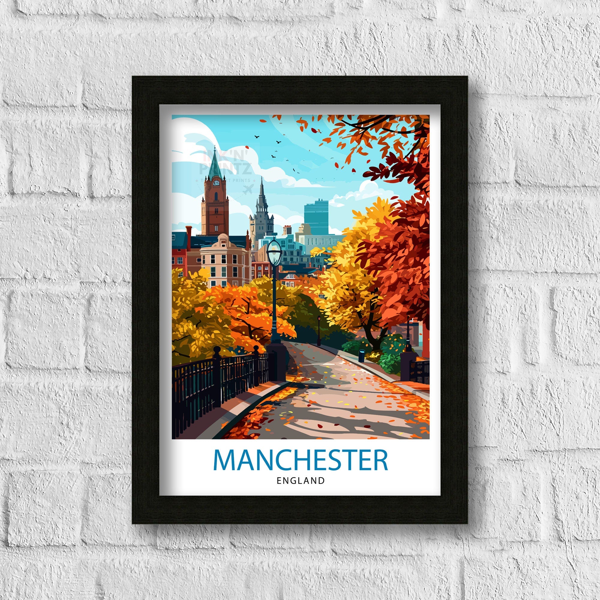 Manchester Travel Print Manchester Wall Art Manchester Cityscape Travel Poster Home Decor Gift for Travelers