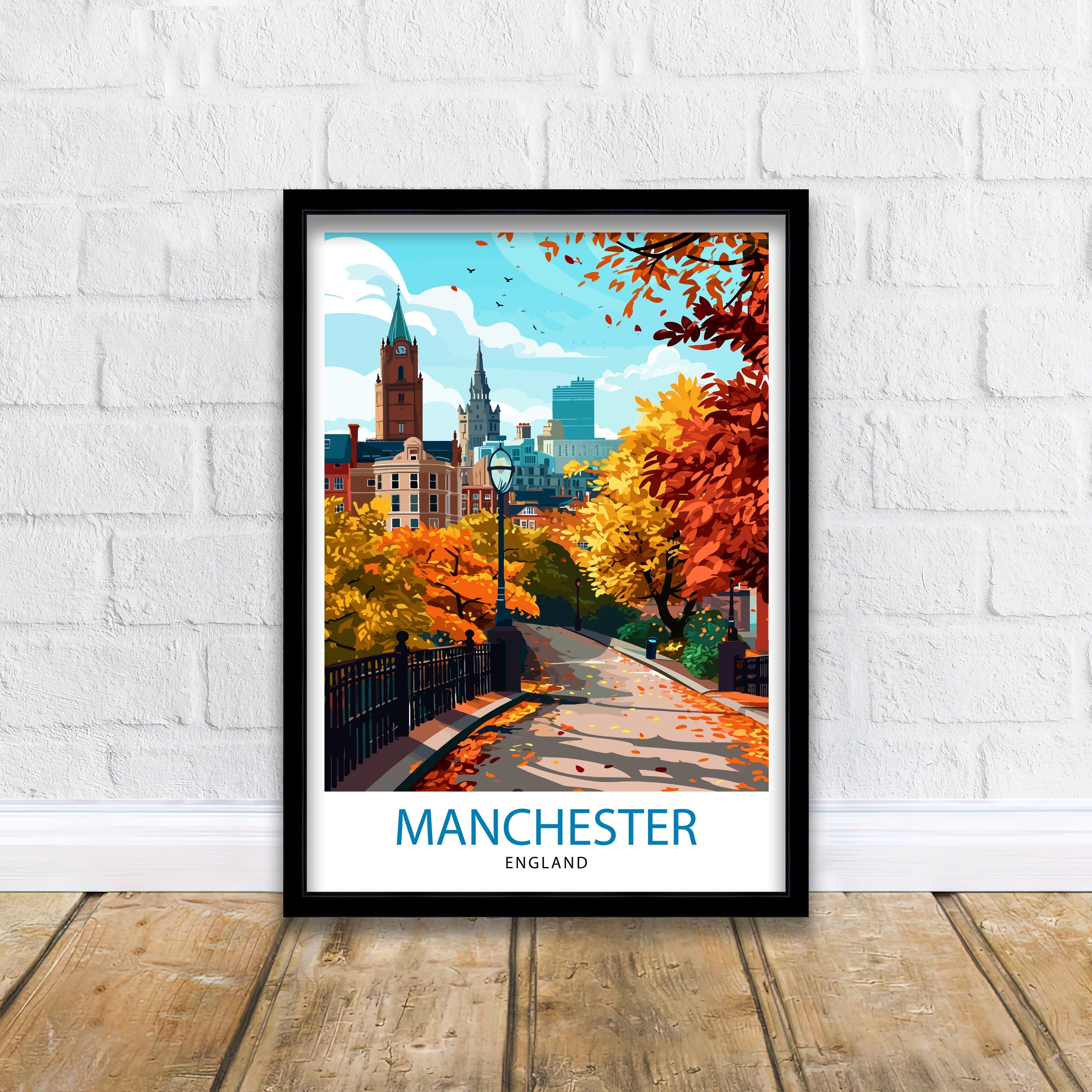 Manchester Travel Print Manchester Wall Art Manchester Cityscape Travel Poster Home Decor Gift for Travelers