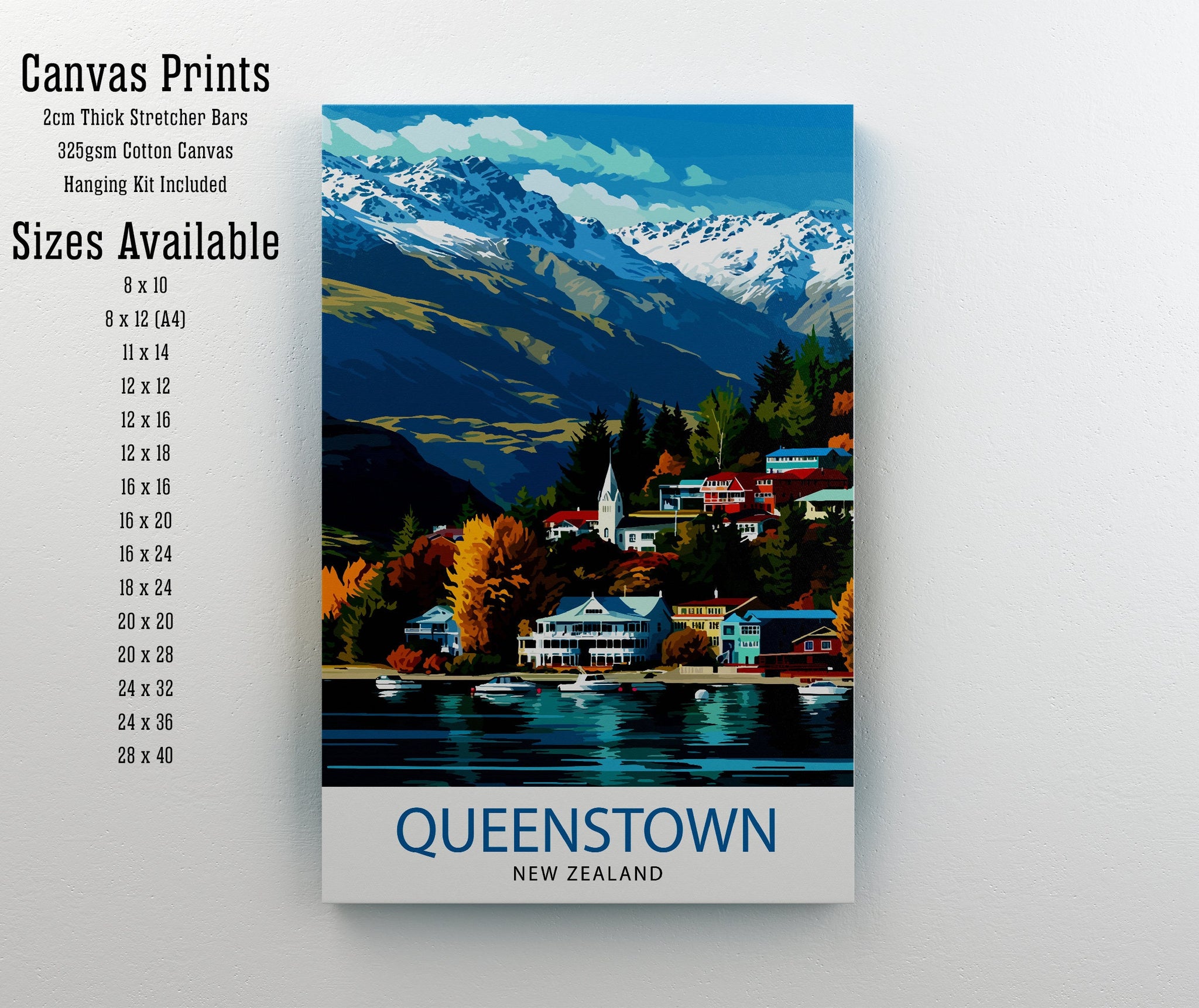 Queenstown New Zealand Print| Adventure Capital Poster Lake Wakatipu Wall Art Remarkables Mountain Decor Kiwi Travel Illustration Outdoor