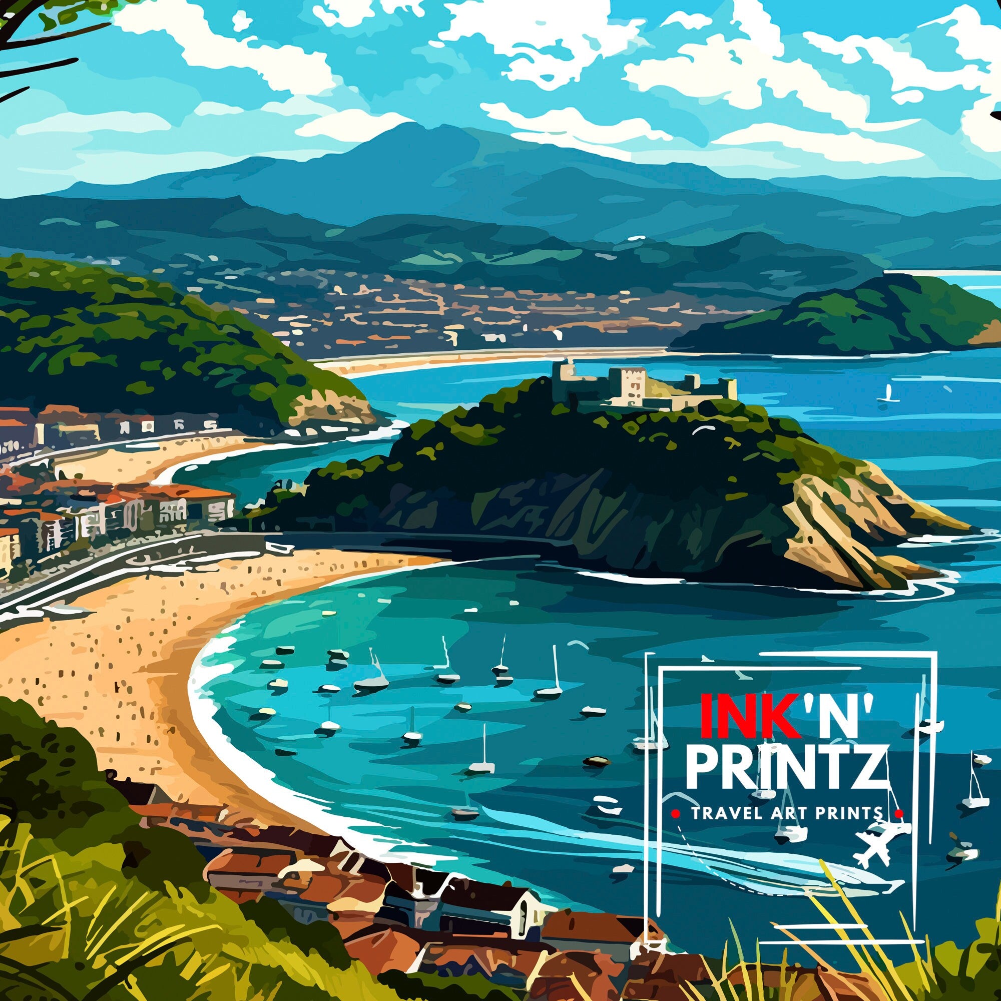 San Sebastian Travel Print San Sebastian Wall Art San Sebastian Spain Illustration Travel Poster Gift for San Sebastian Spain Home Decor