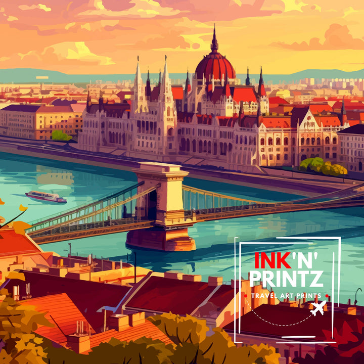 Budapest Hungary Travel Print Budapest Wall Art Hungary Illustration Budapest Poster Hungary Travel Decor Budapest Home Decor Travel Poster