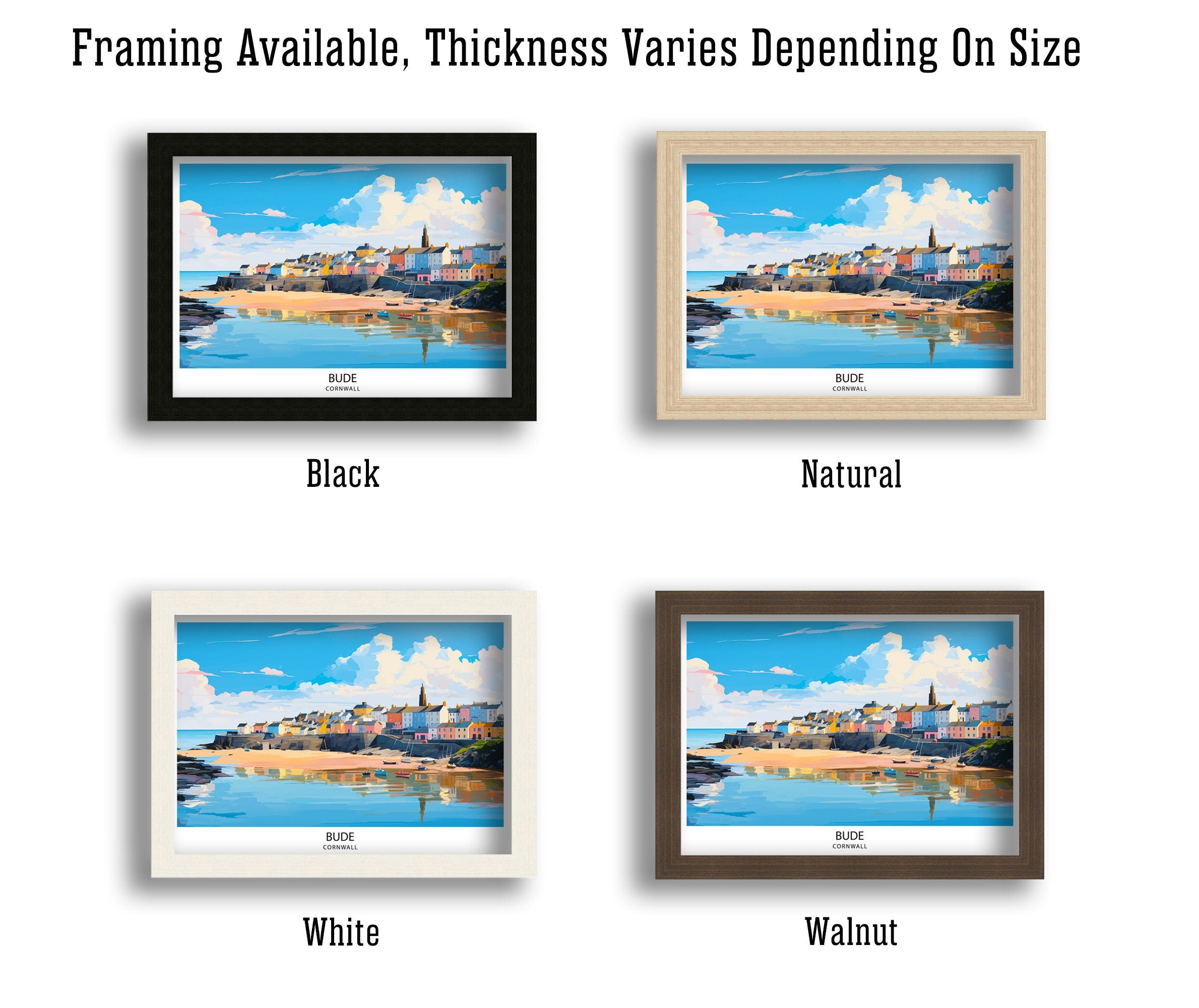 Bude Cornwall Print Coastal Town Art Cornish Seaside Poster Bude Beach Wall Decor North Cornwall Landscape English Beach Town Illustration