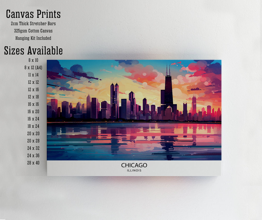 Chicago Travel Print Chicago Wall Art Chicago Poster Chicago Illinois Print Chicago Skyline Art Travel Decor Chicago Gift
