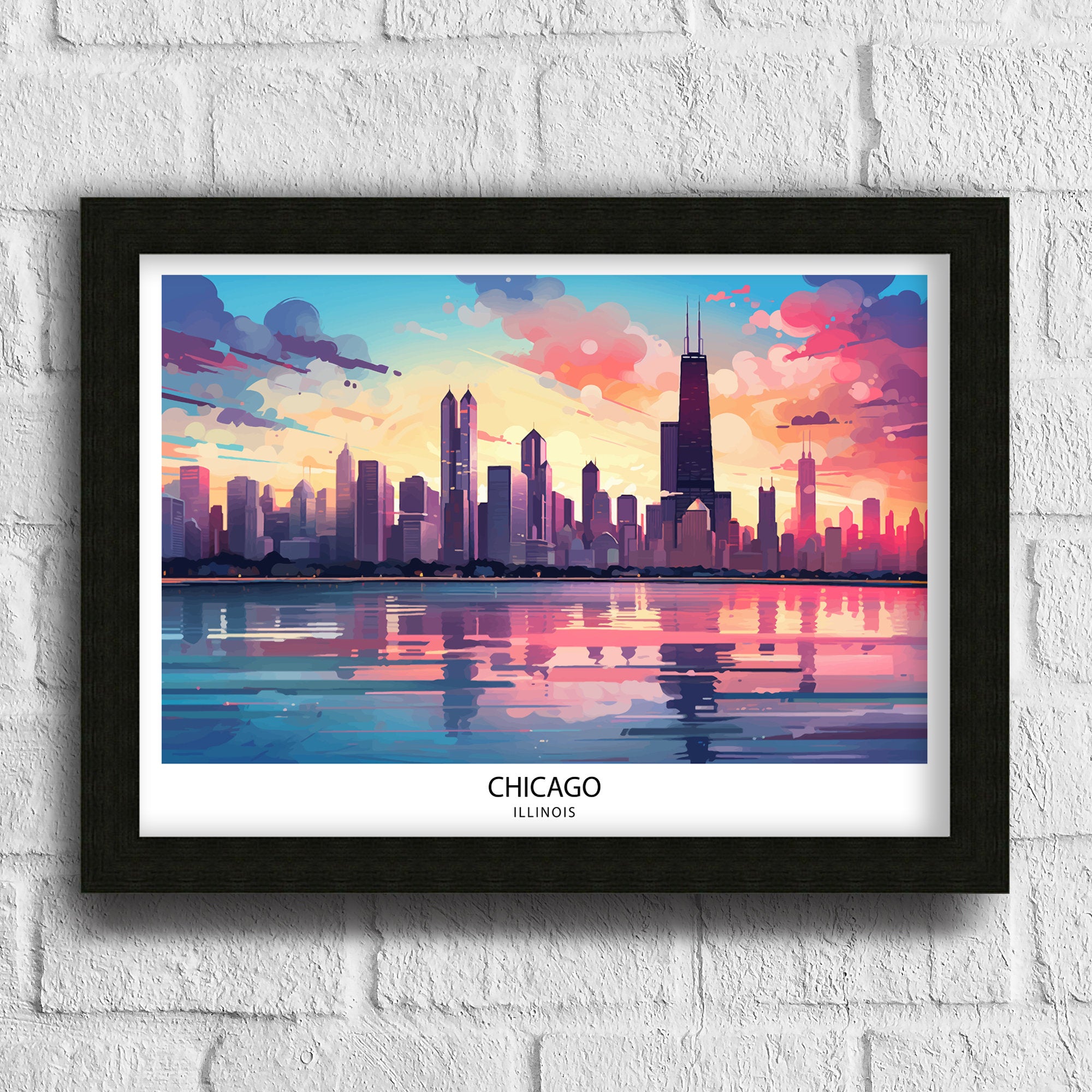 Chicago Travel Print Chicago Wall Art Chicago Poster Chicago Illinois Print Chicago Skyline Art Travel Decor Chicago Gift