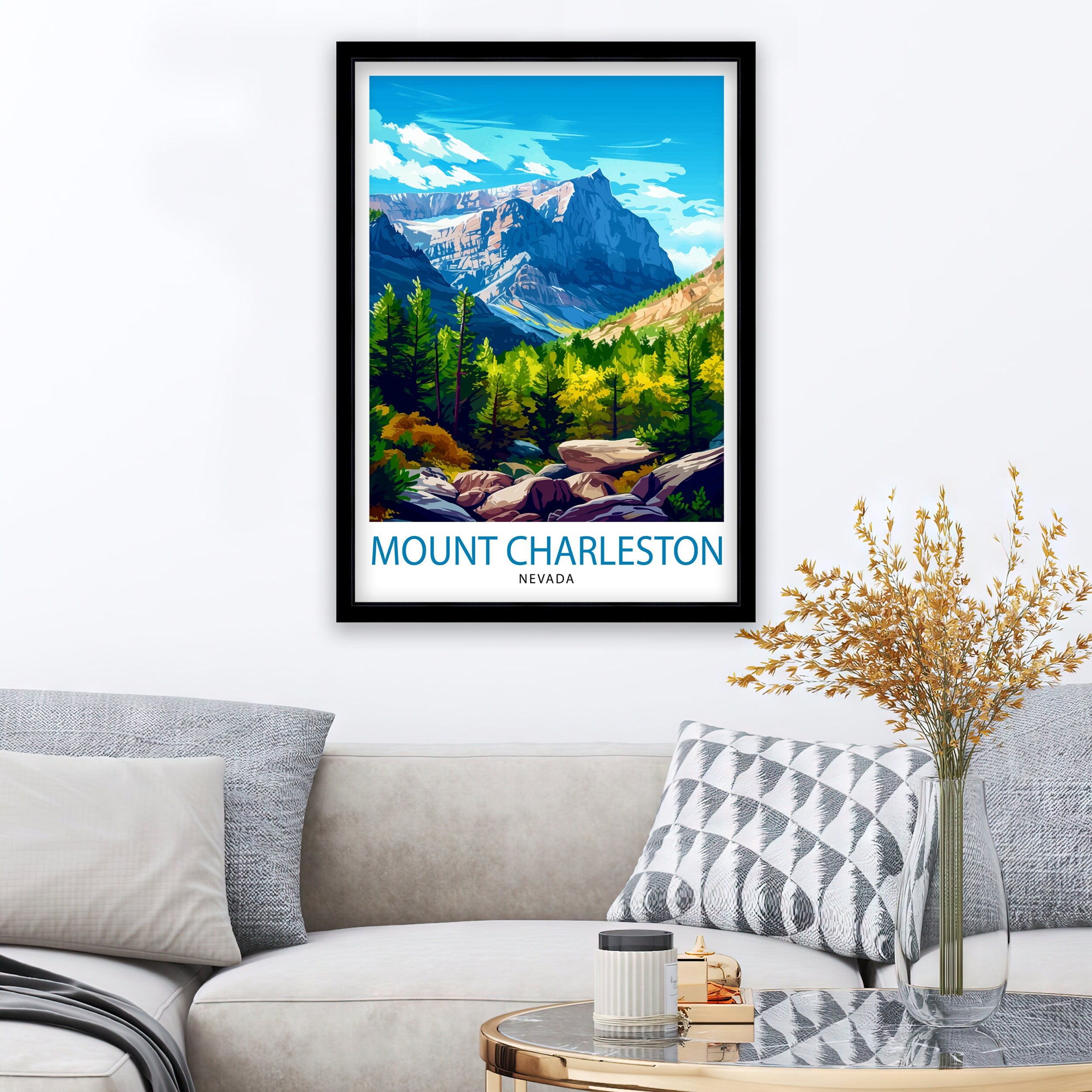 Mount Charleston Nevada Print Alpine Wilderness Art Spring Mountains Poster Nevada Hiking Wall Decor Forest Retreat Illustration
