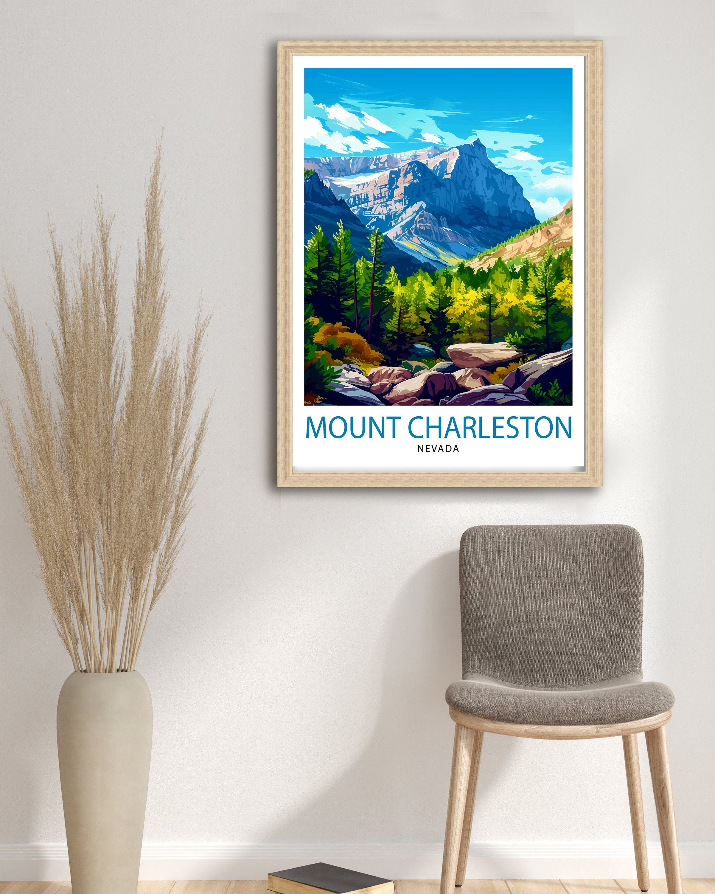 Mount Charleston Nevada Print Alpine Wilderness Art Spring Mountains Poster Nevada Hiking Wall Decor Forest Retreat Illustration