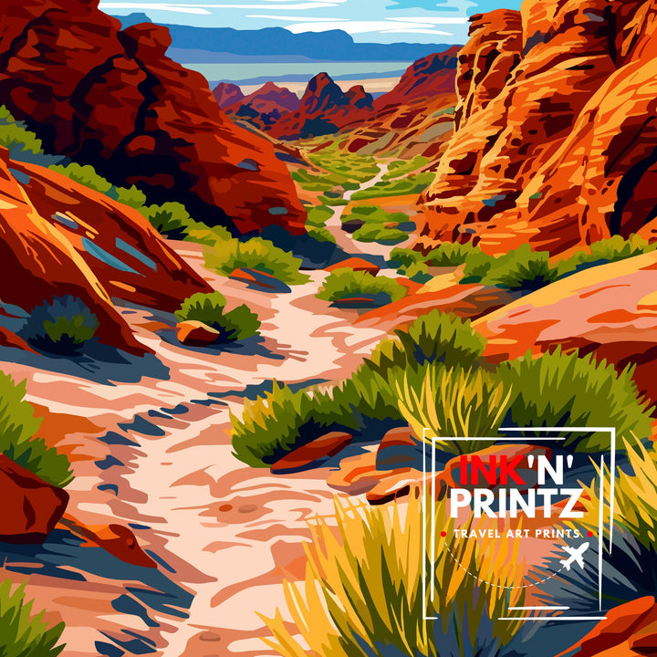 Valley of Fire State Park Poster Nevada Desert Art Vibrant Landscape Poster Ancient Rock Formations