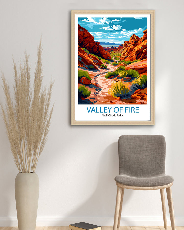 Valley of Fire State Park Poster Nevada Desert Art Vibrant Landscape Poster Ancient Rock Formations