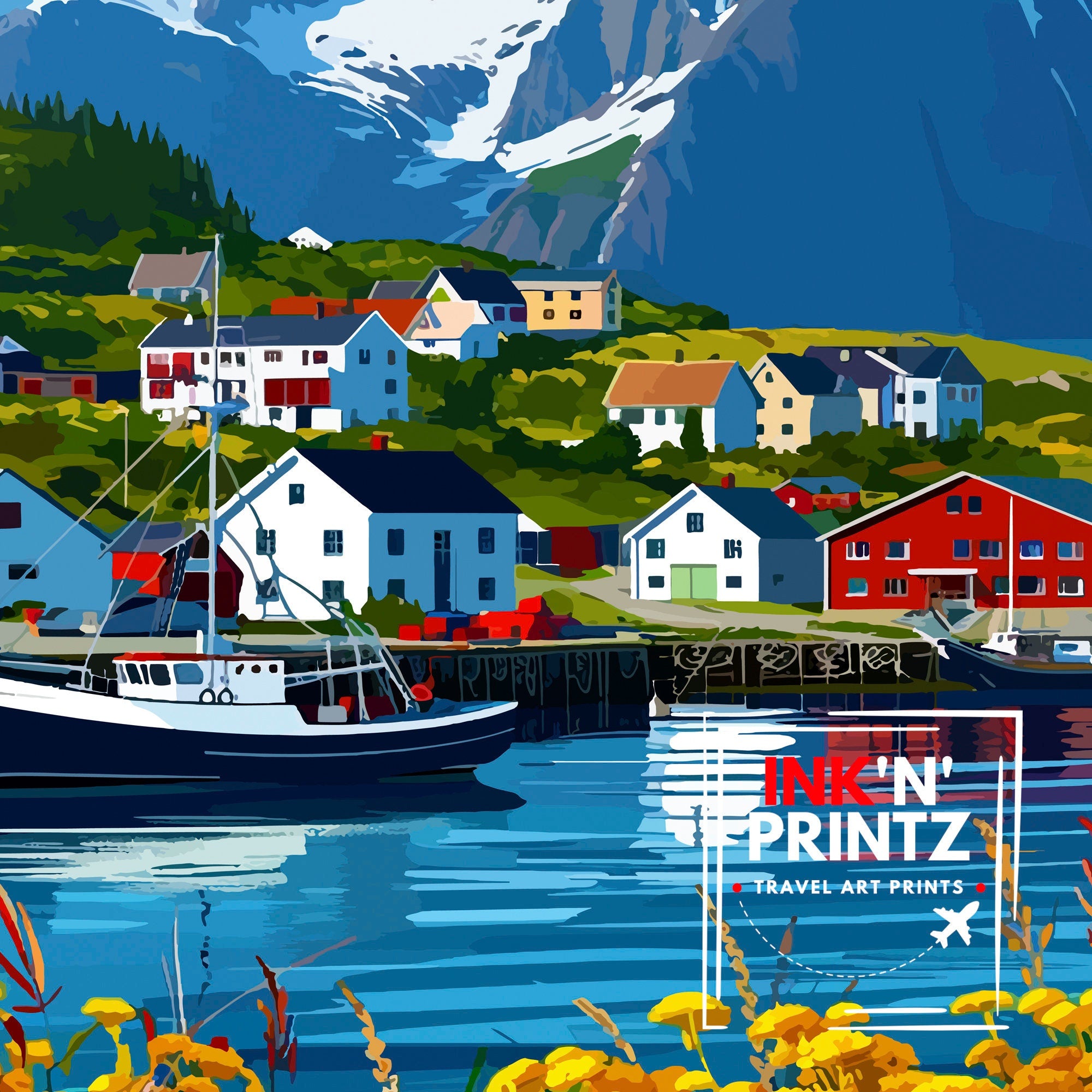 Lofoten Islands Travel Print , Lofoten Wall Art, Lofoten Home Decor, Lofoten Island Illustration, Lofoten Norway Poster, Lofoten Travel Gift