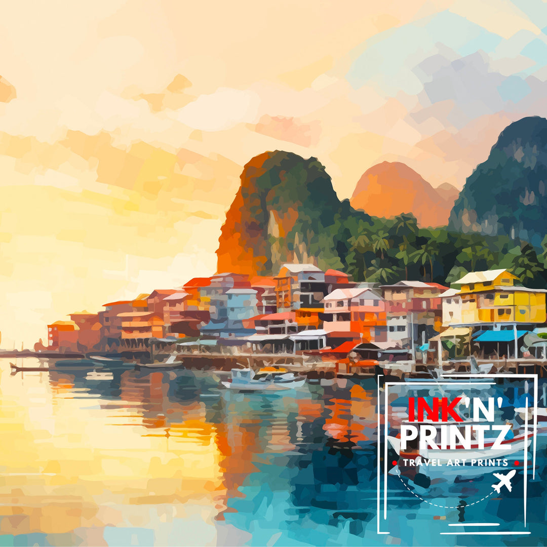 Phi Phi Islands Thailand Travel Poster Tropical