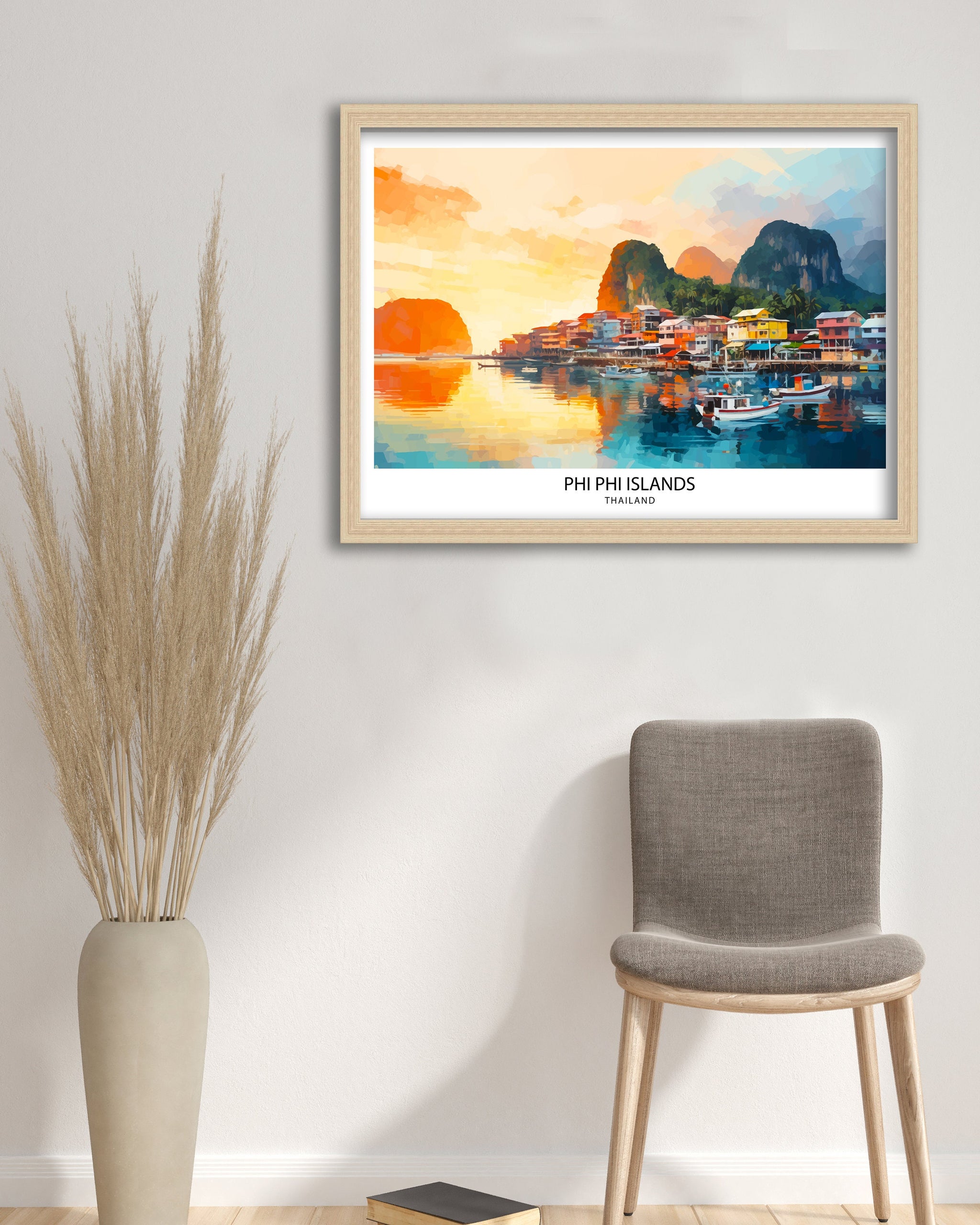 Phi Phi Islands Thailand Travel Print Tropical Wall Decor Phi Phi Islands Poster Beach Travel Prints Thailand Art Print Island Illustration