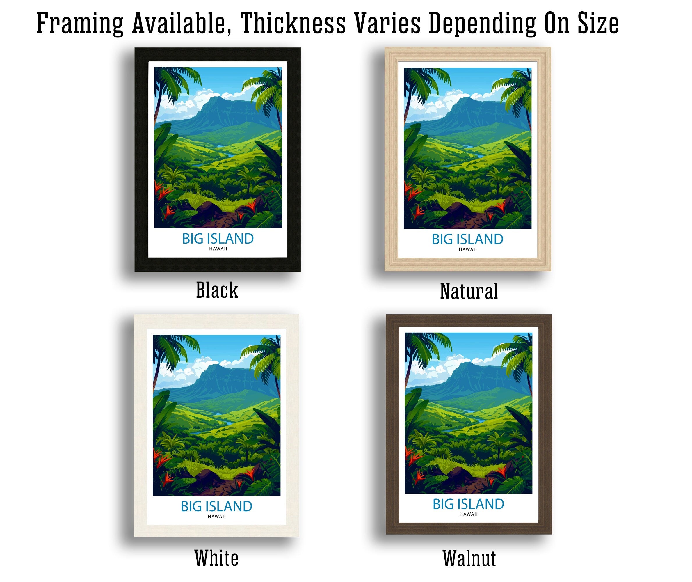 Big Island Hawaii Print| Volcanic Landscape Art Hawaiian Beach Poster Tropical Paradise Wall Decor Pacific Ocean Illustration