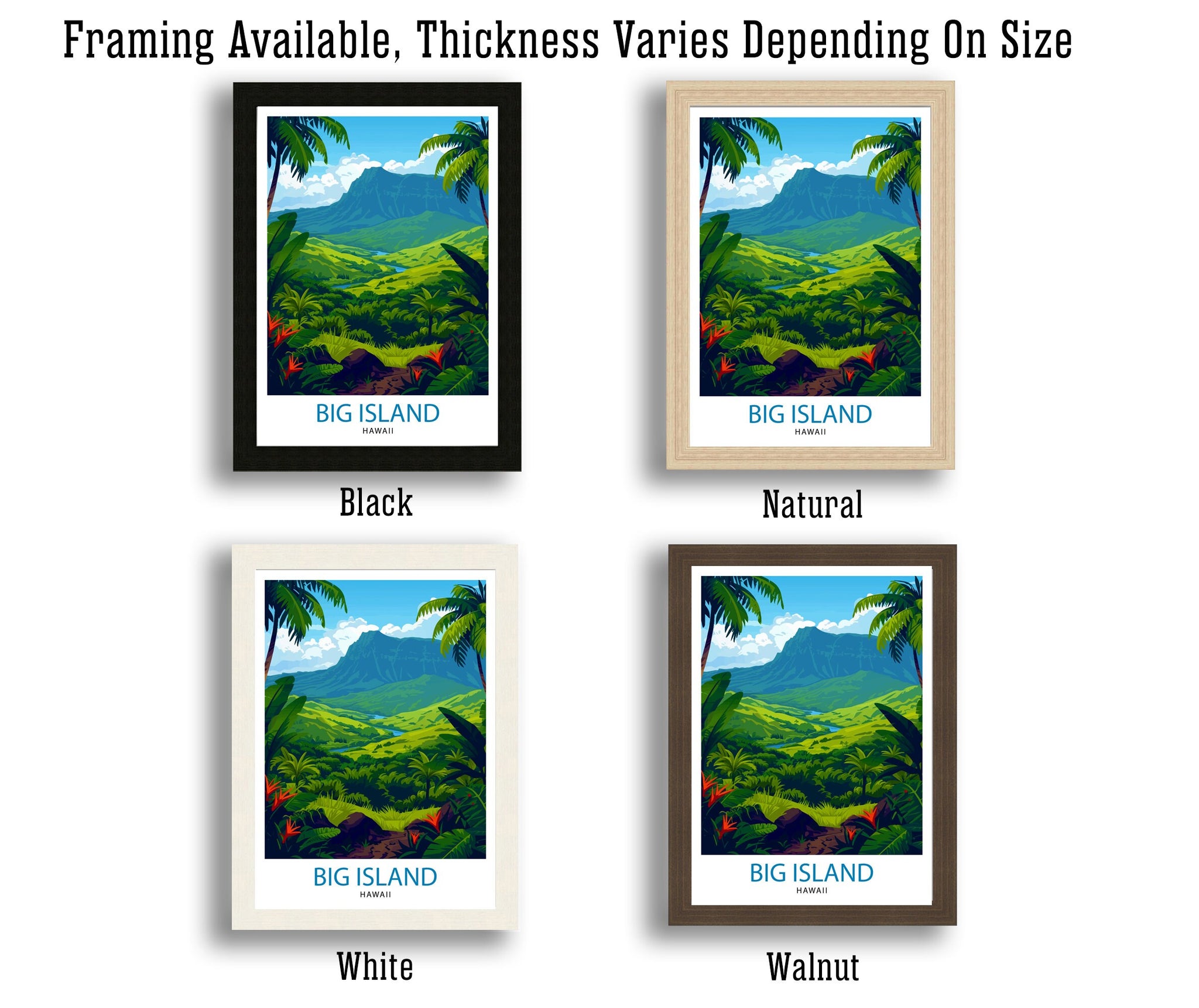 Big Island Hawaii Print| Volcanic Landscape Art Hawaiian Beach Poster Tropical Paradise Wall Decor Pacific Ocean Illustration