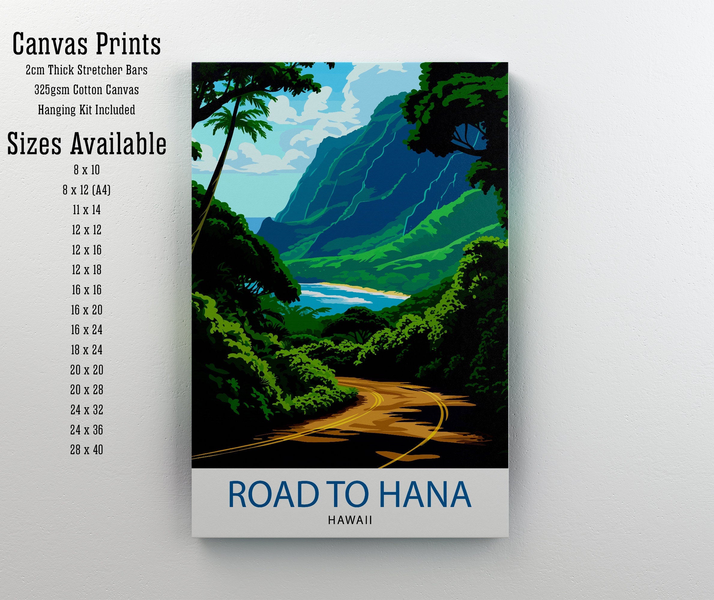 Road to Hana Maui Travel Print| Maui Wall Decor Road to Hana Poster Hawaii Travel Prints Maui Art Print Hana Highway Illustration Maui Wall