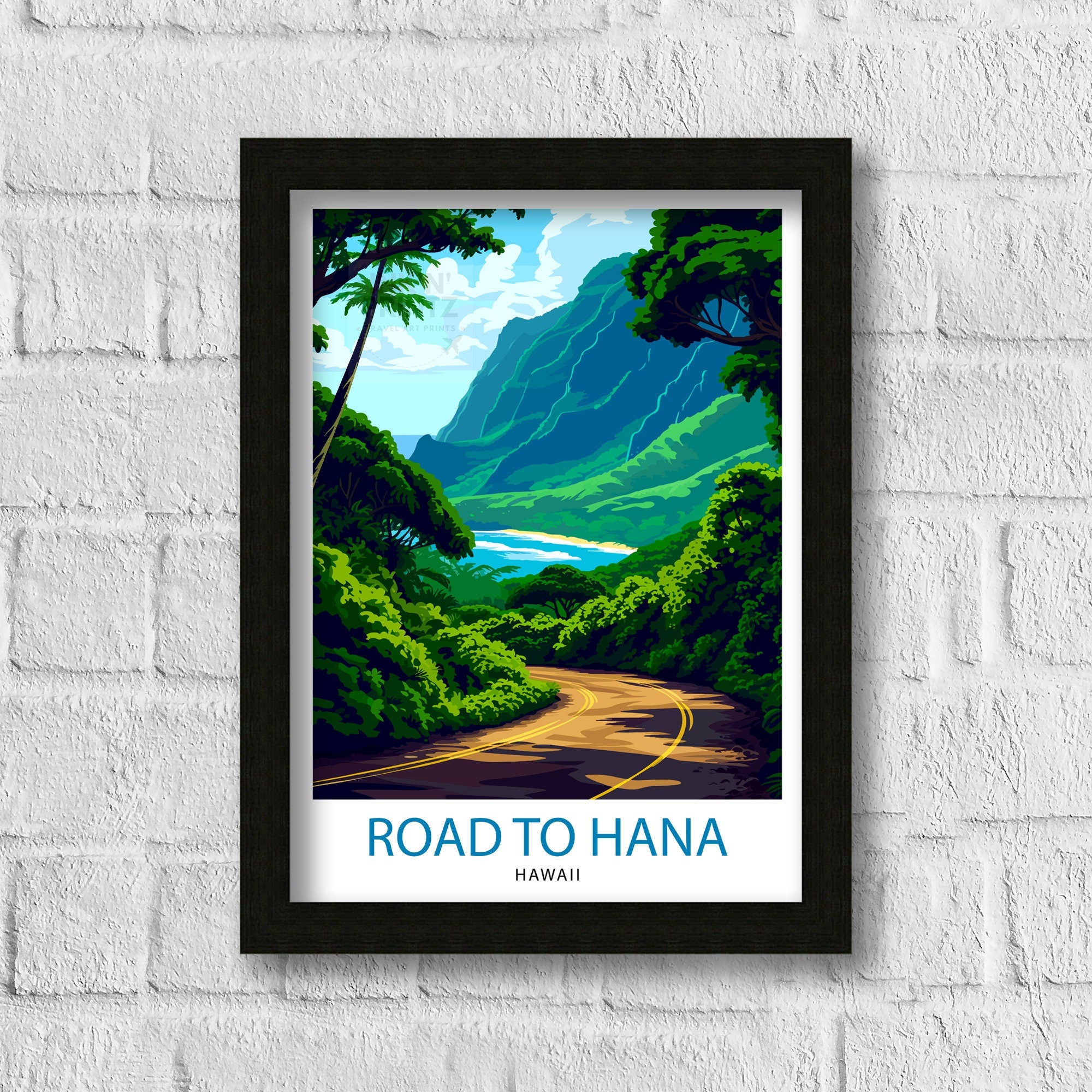 Road to Hana Maui Travel Print| Maui Wall Decor Road to Hana Poster Hawaii Travel Prints Maui Art Print Hana Highway Illustration Maui Wall