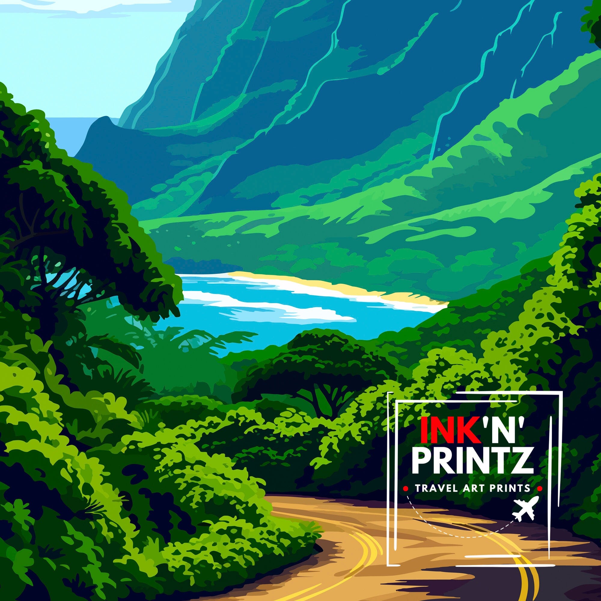 Road to Hana Maui Travel Print| Maui Wall Decor Road to Hana Poster Hawaii Travel Prints Maui Art Print Hana Highway Illustration Maui Wall