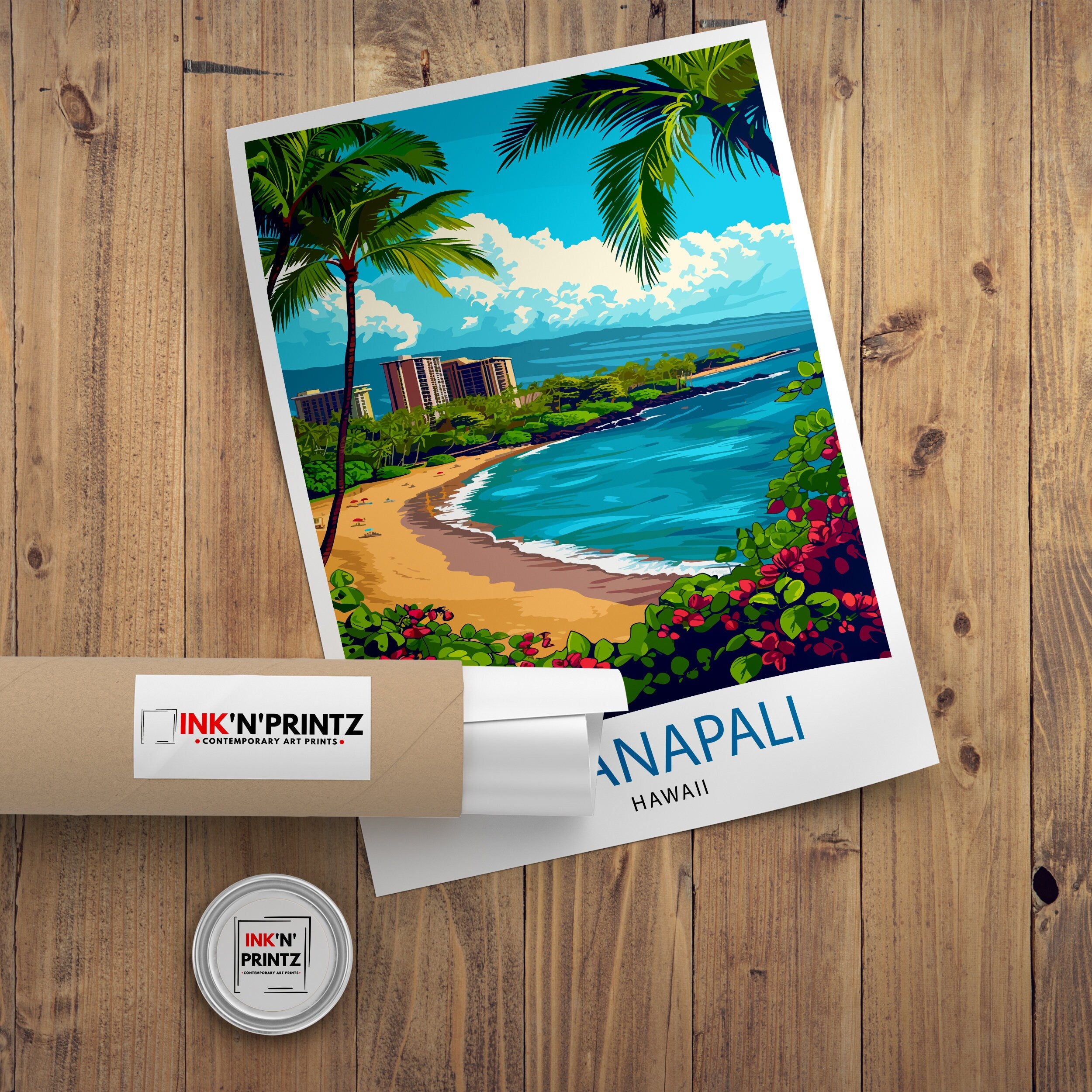 Kaanapali Beach Travel Print Hawaii Wall Art Maui Island Decor Kaanapali Beach Illustration Travel Poster Gift Beach House Decor