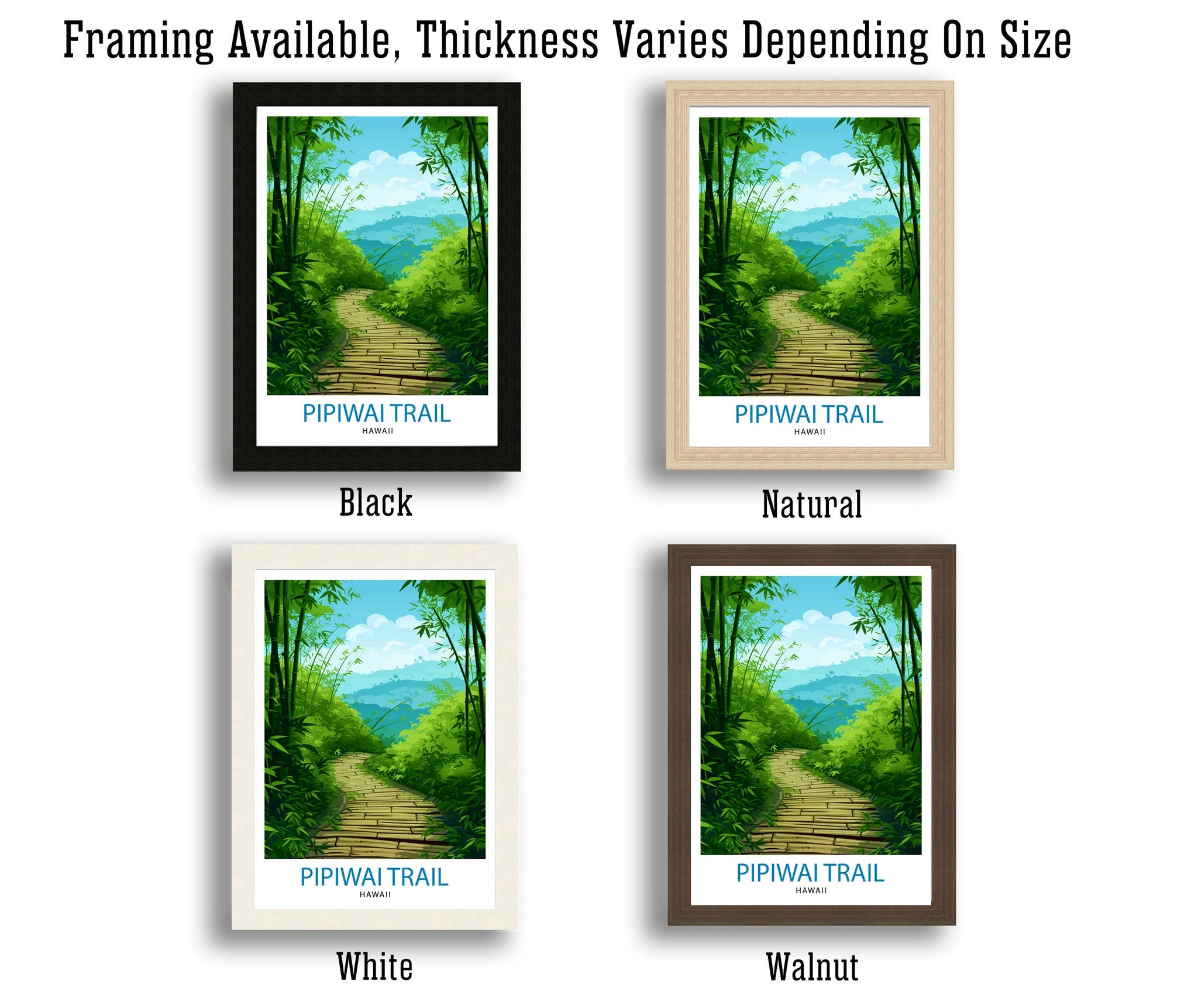 Pipiwai Trail Hawaii Print Maui Hiking Art Bamboo Forest Poster Haleakala National Park Wall Decor Hawaiian Waterfall Illustration Nature