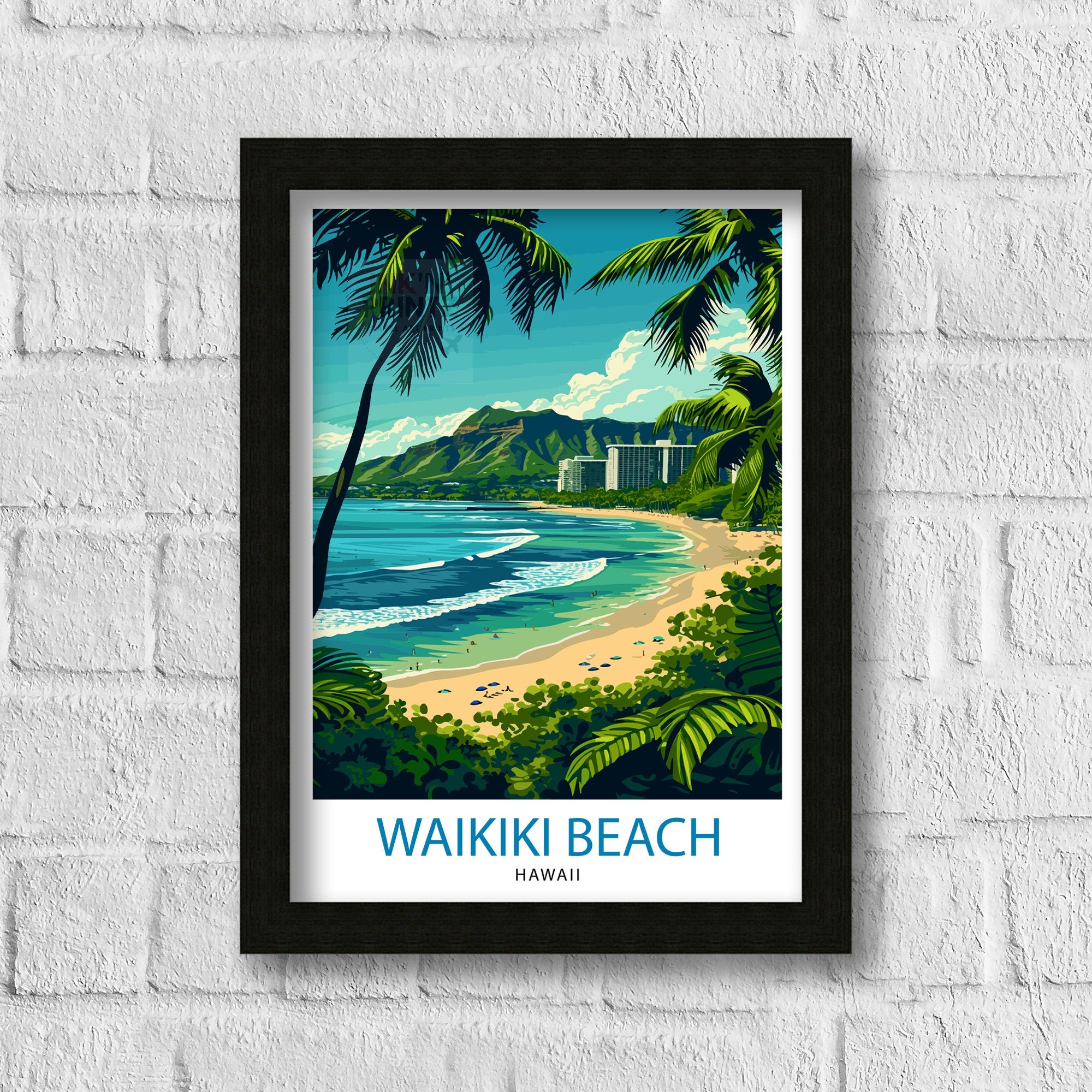 Waikiki Beach Oahu Travel Print| Waikiki Wall Decor Waikiki Beach Poster Oahu Travel Prints Waikiki Art Print Waikiki Illustration Waikiki