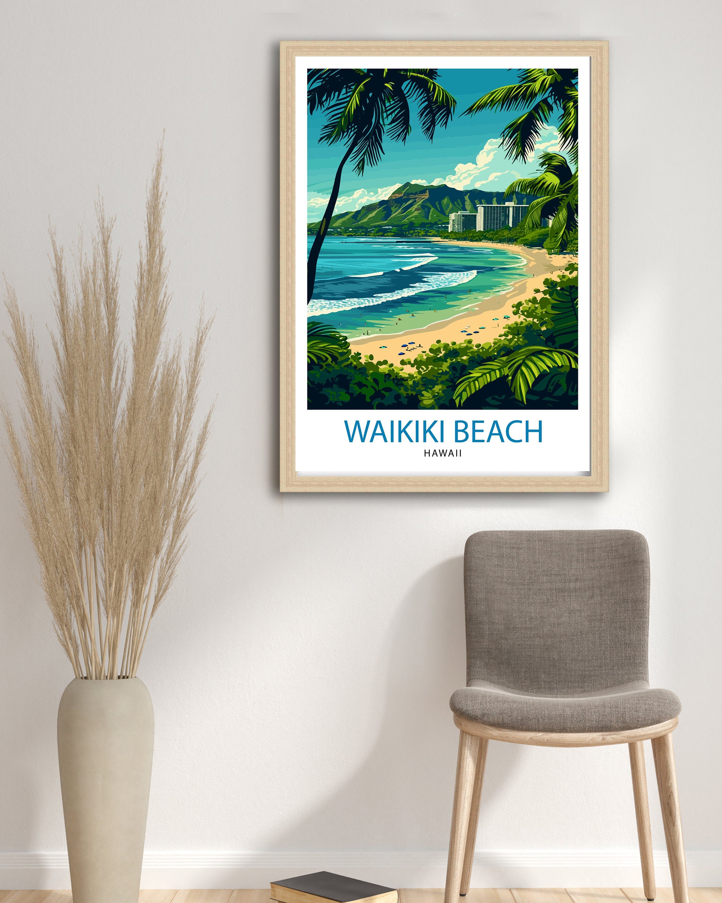 Waikiki Beach Oahu Travel Print| Waikiki Wall Decor Waikiki Beach Poster Oahu Travel Prints Waikiki Art Print Waikiki Illustration Waikiki