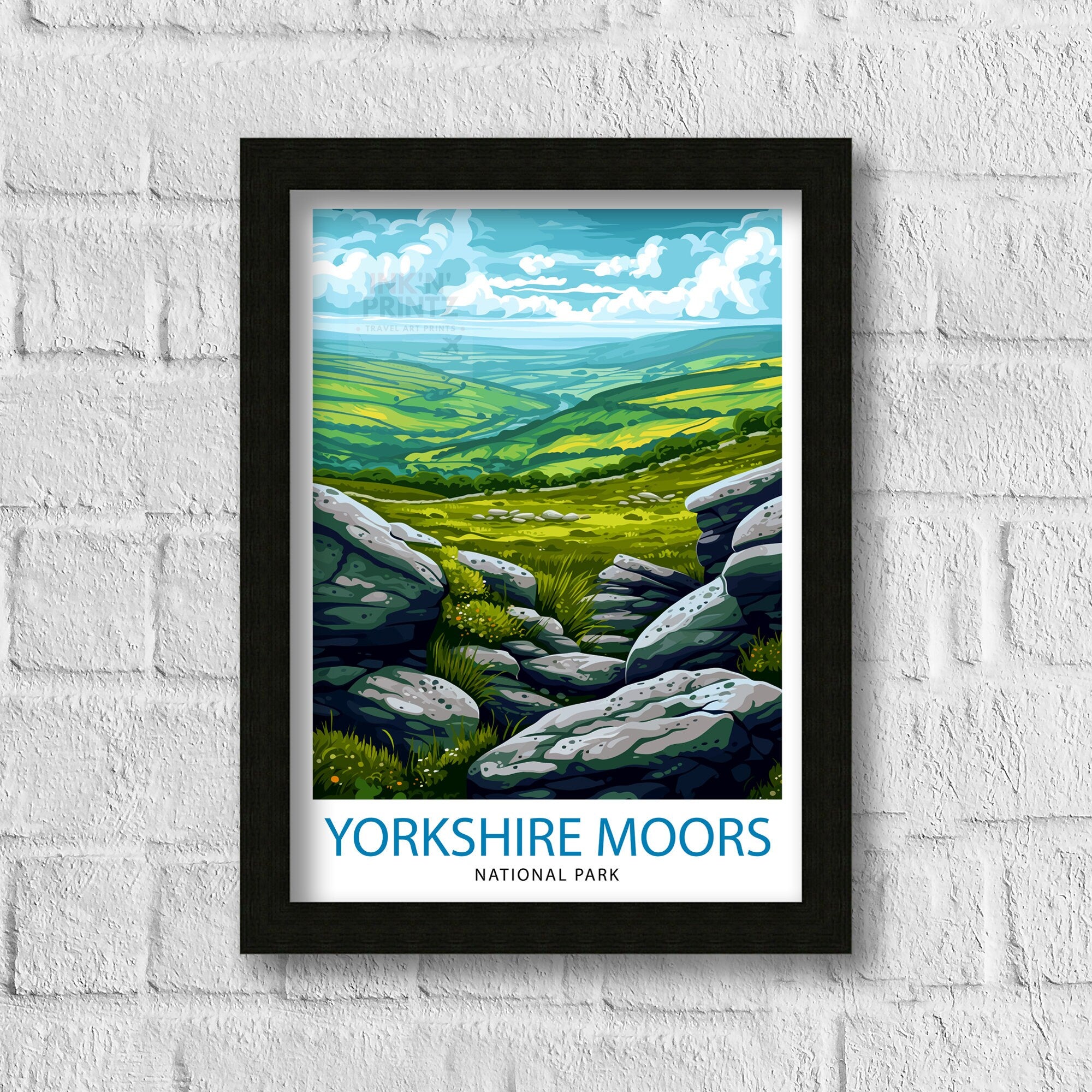 Yorkshire Moors Print English Countryside Art Heather Fields Poster British Moorland Wall Decor Wild Landscape Illustration Rural England