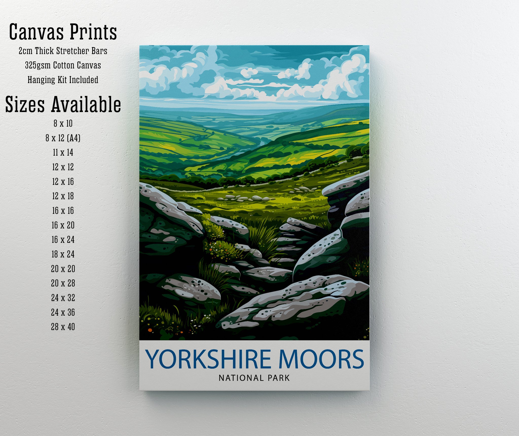 Yorkshire Moors Print English Countryside Art Heather Fields Poster British Moorland Wall Decor Wild Landscape Illustration Rural England