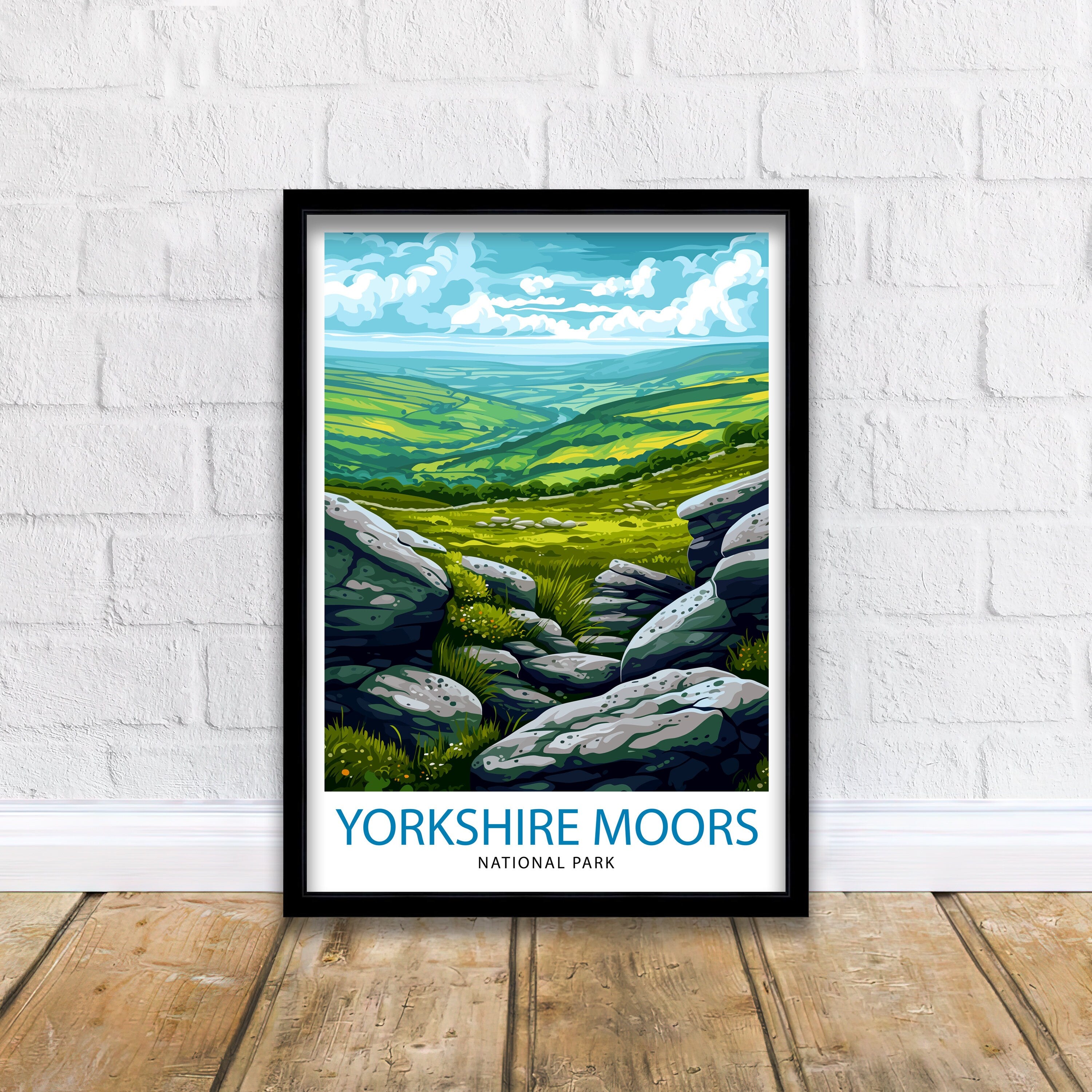 Yorkshire Moors Print English Countryside Art Heather Fields Poster British Moorland Wall Decor Wild Landscape Illustration Rural England